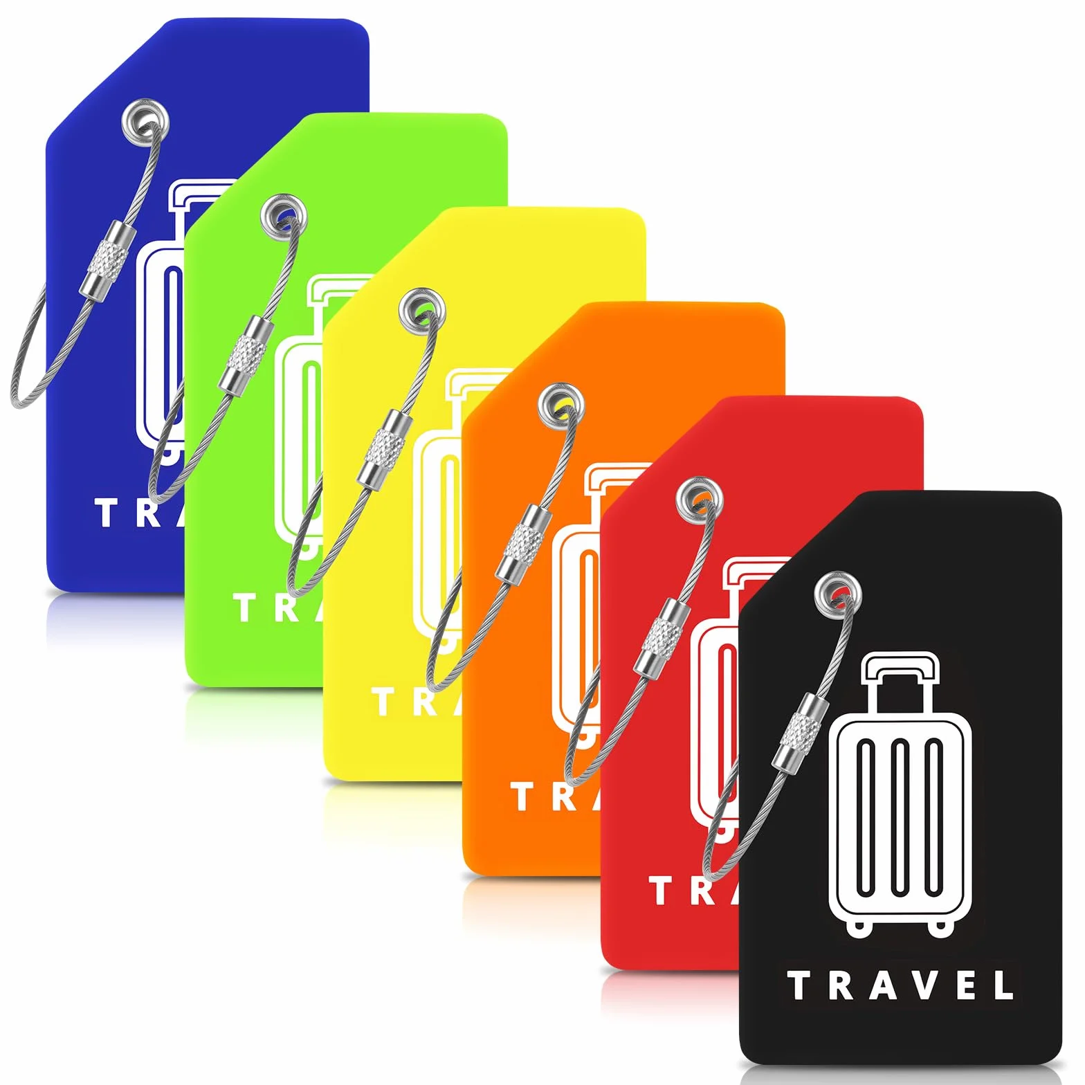 Étiquettes de Bagage en Silicone 6 Pièces avec Cordes Acier Inoxydable Multicolor