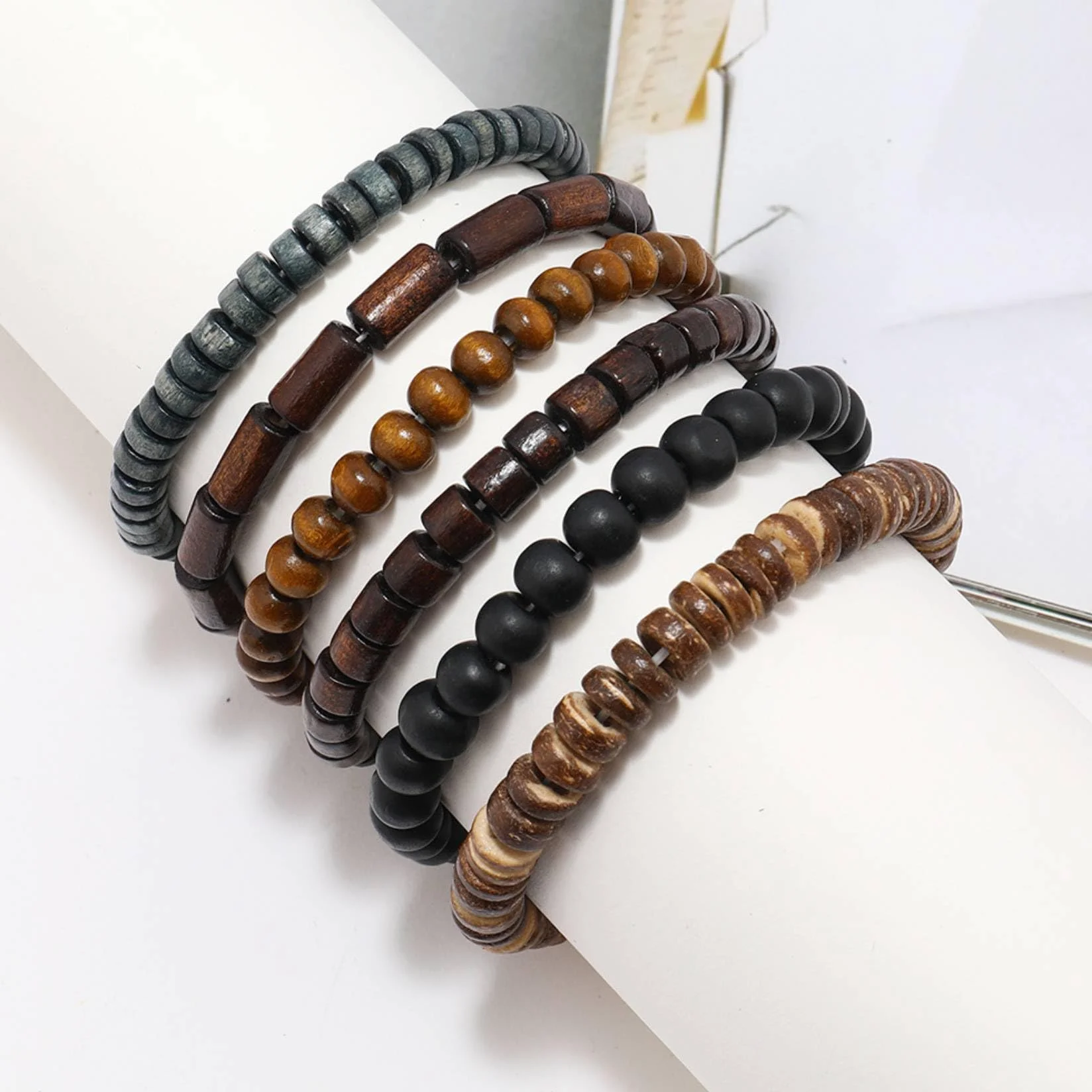 Bois Perles Brassard Bracelets pour Femmes Hommes Tibétain Bouddhiste Wrap Wood Wristband Bangle