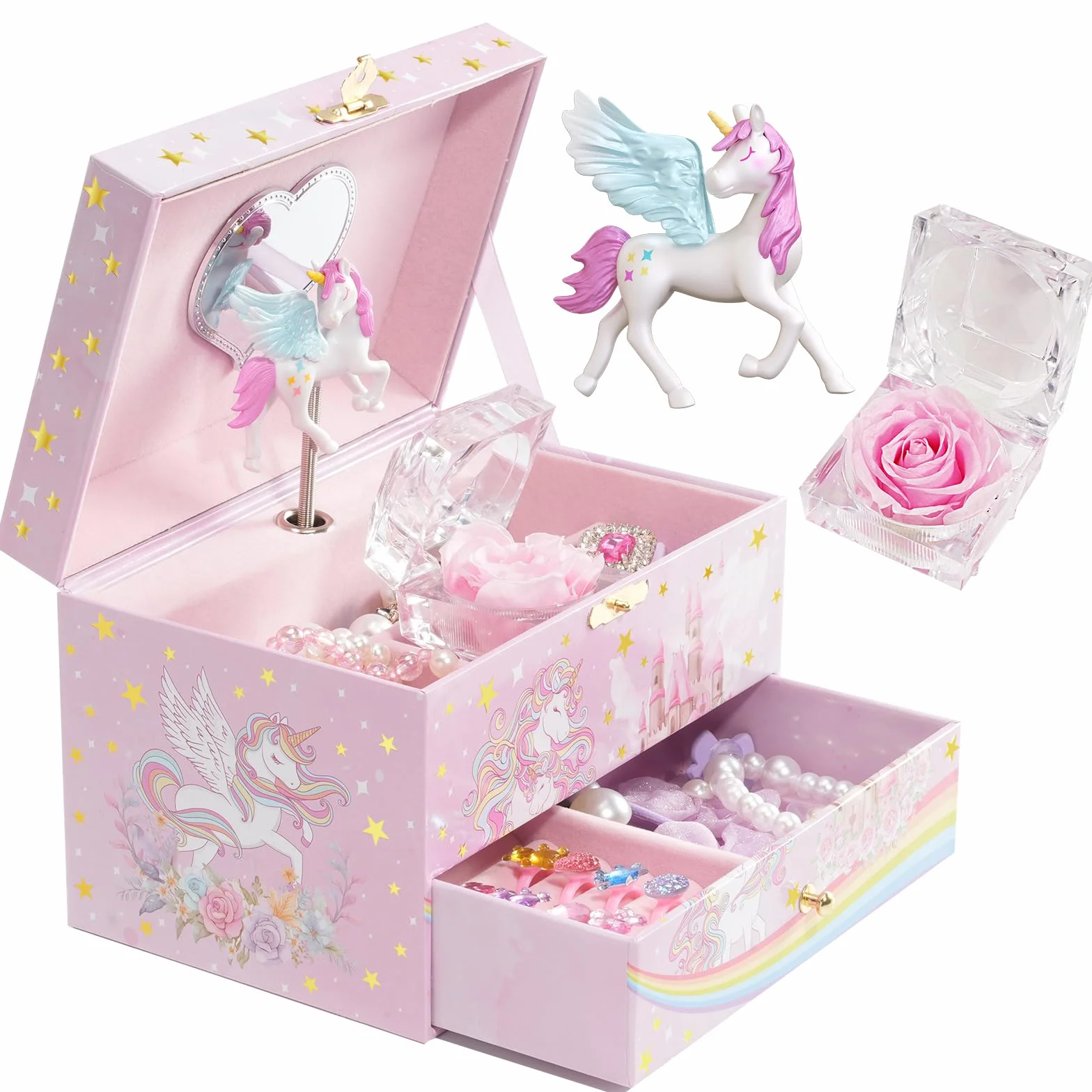 ProCase Boite à Bijoux Musicale Filles Licorne avec Miroir Swan Lake