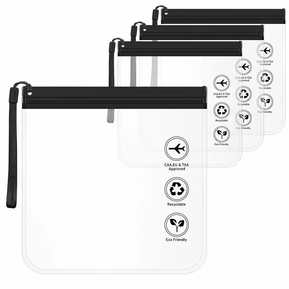 LOPHE Lot de 4 Sacs de Trousse de Toilette Transparents Noirs 20x20cm avec Poignées Étanche pour Voyage