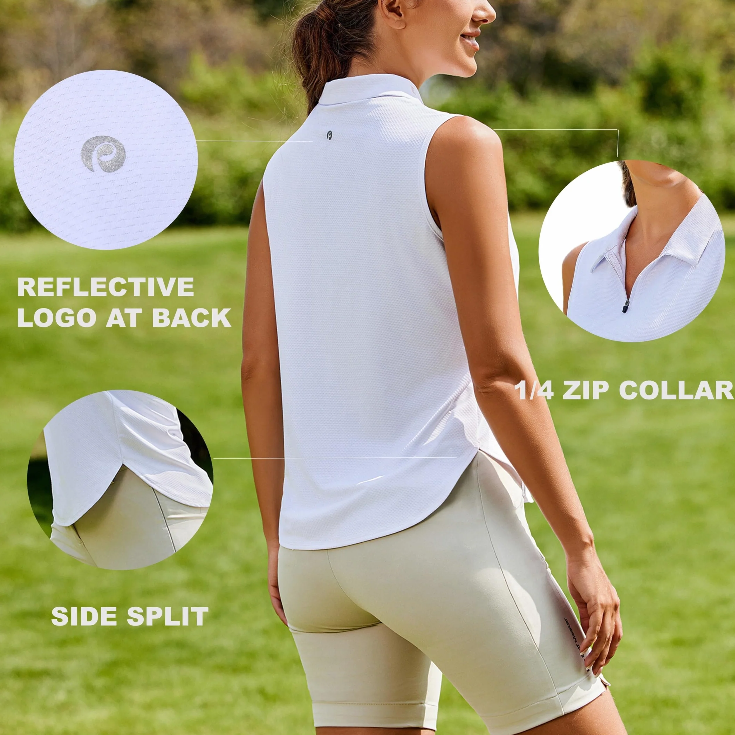 PINSPARK Polo sans Manches Femme UPF 50+ Sport Respirant Golf Tennis Haut Séchage Rapide Fermeture éclair