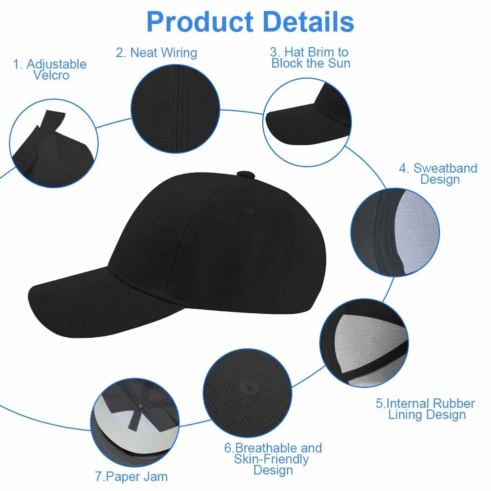 Casquette de Baseball Coton Anti-Soleil Homme Femme Unisexe Réglable 55-65cm Noir