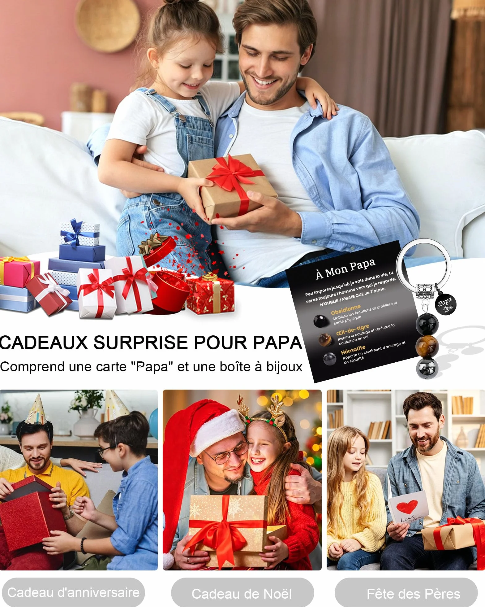 MANVEN Porte-clés Papa Pierre Naturelle Cadeau Homme