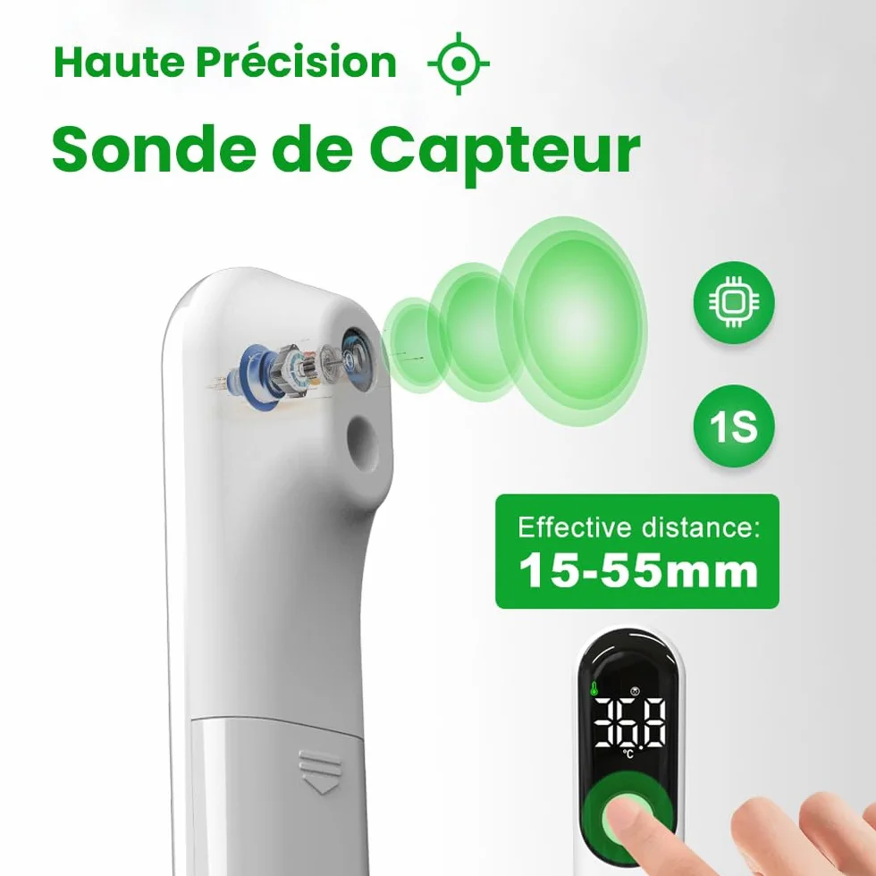 Thermomètre Frontale Sans Contact Infrarouge Numérique avec Alarme Fièvre et Écran LCD Rechargeable USB