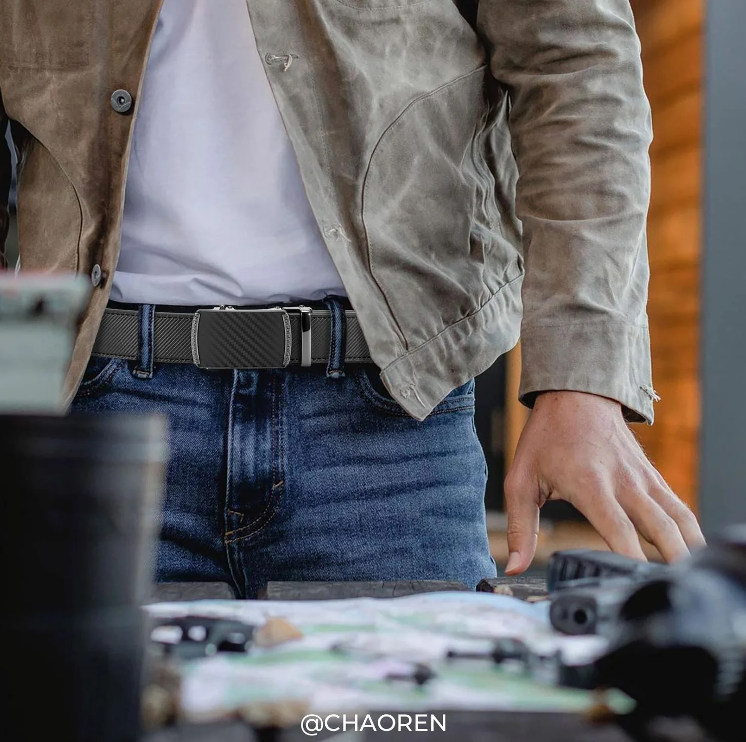 CHAOREN Ceinture Homme Cuir Automatique 35mm Taille Ajustable
