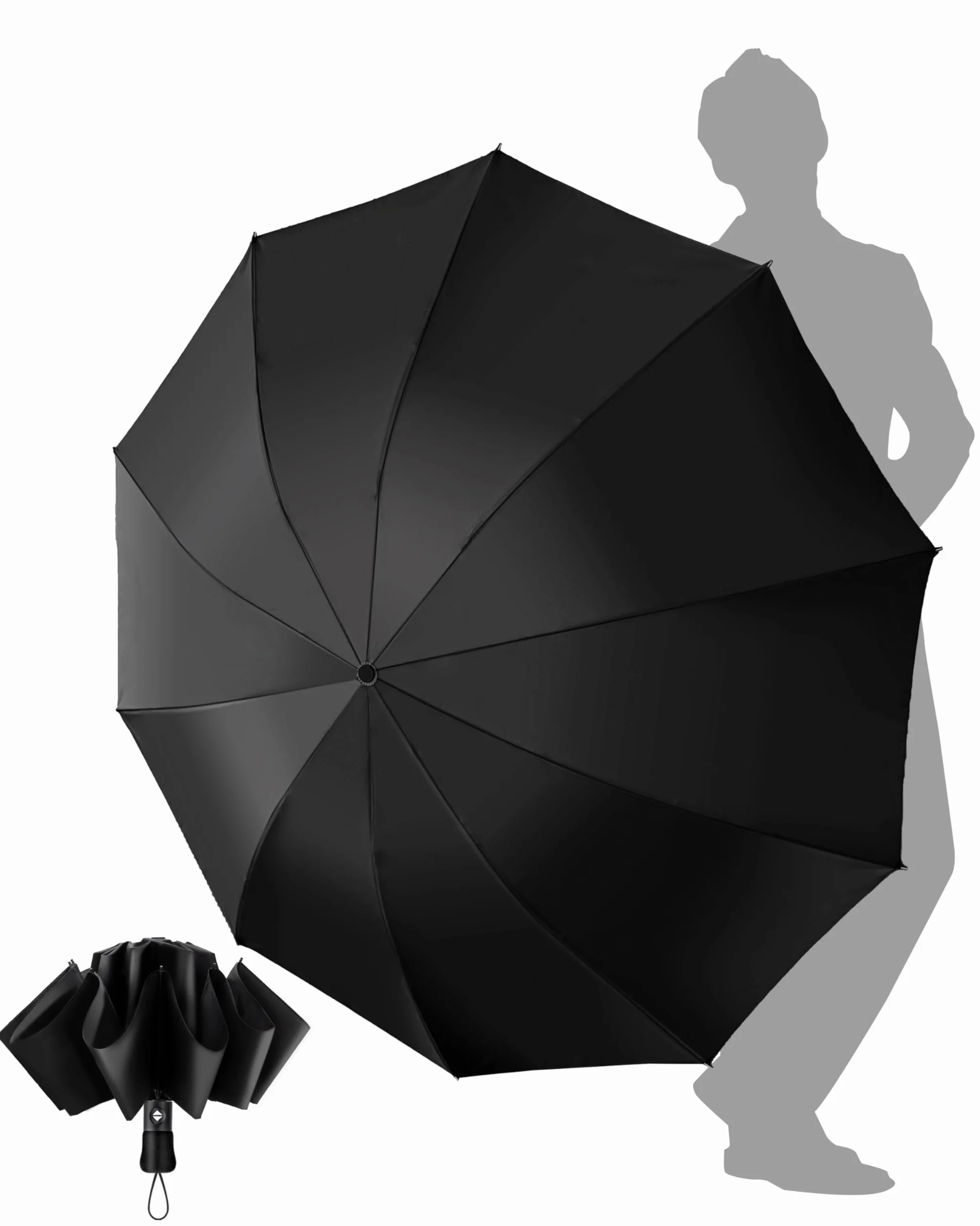 Parapluie Pliant Inversé Compact Automatique Homme Résistant Vent Noir Voyage 210T 105 cm 10 Sections
