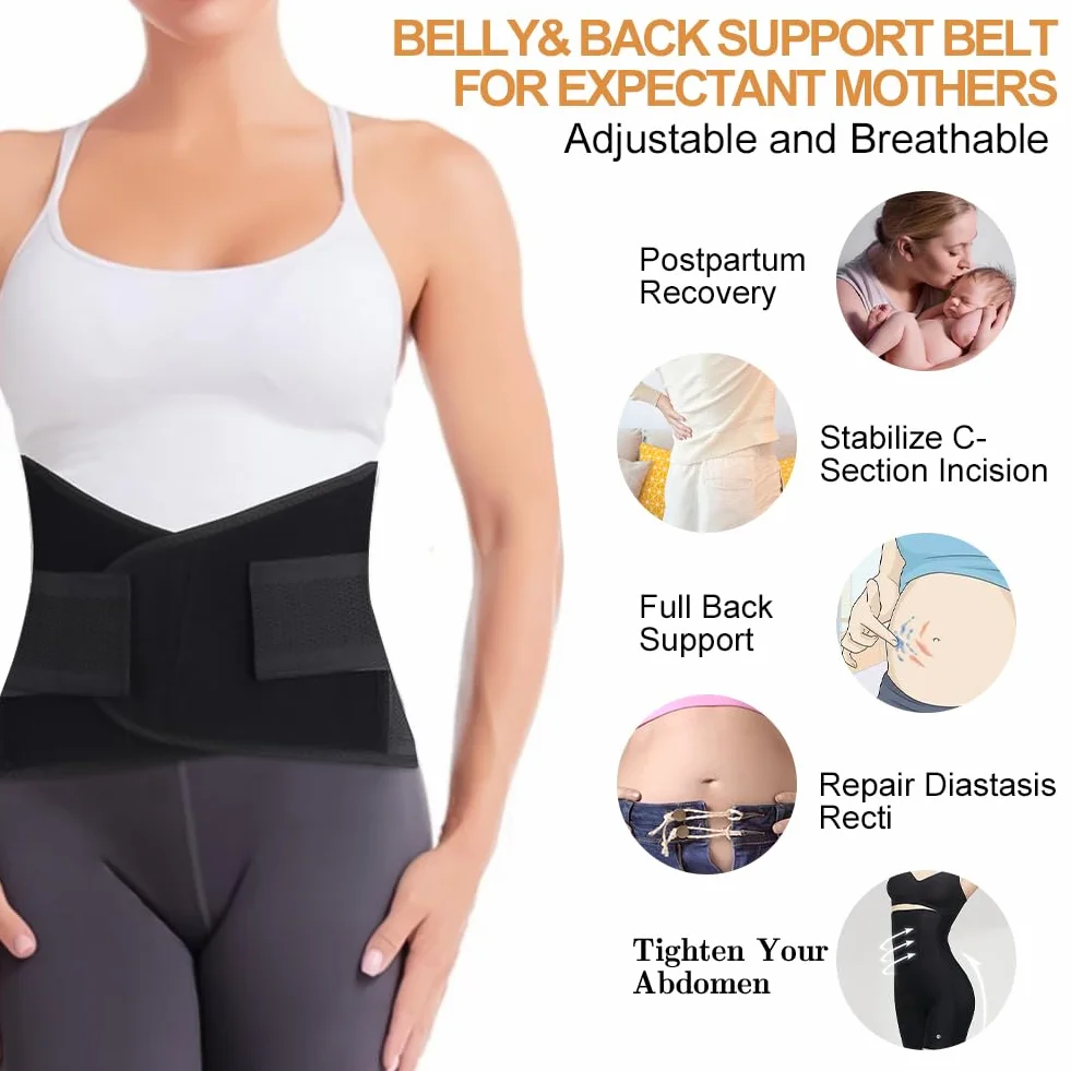 ACWOO Ceinture Post Accouchement Récupération Abdominale Gainante avec Extenseurs de Taille Réglable Respirant Ventre Plat Gaine Post-Partum