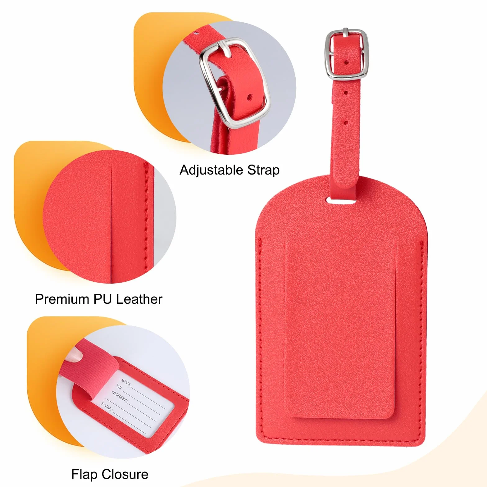 Lot de 3 Étiquettes Valise en PU avec Boucle Réglable, Porte Étiquette Bagage Inscriptible pour Voyage Avion