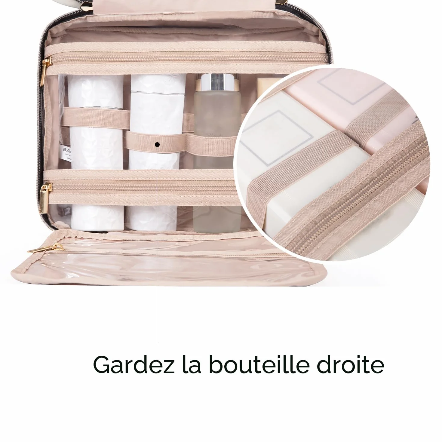 BAGSMART Trousse de Toilette Femme Voyage avec Crochets Suspendre Imperméable Rose Moyen