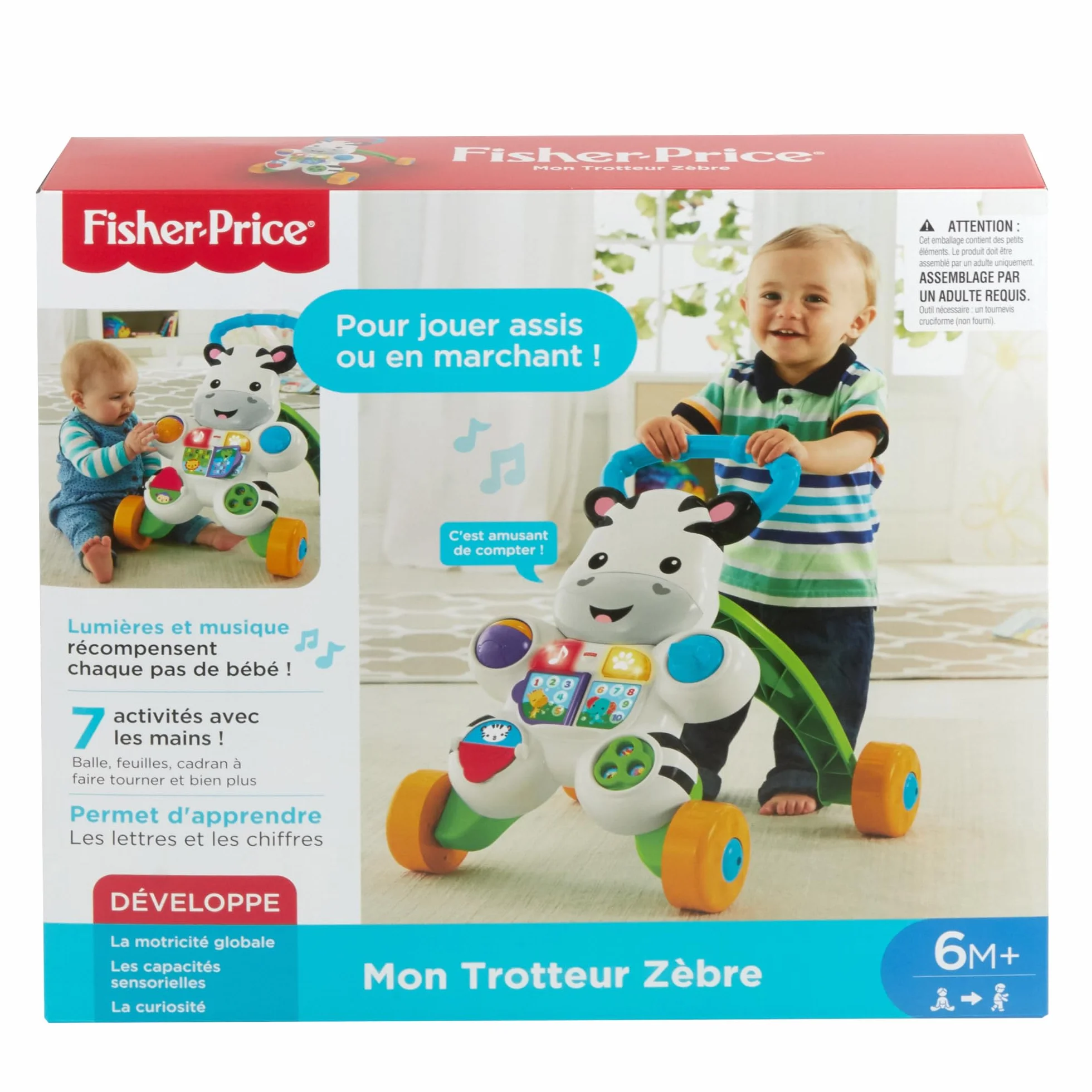 Fisher-Price Trotteur Musical Mon Trotteur Zèbre Parlant Version française DLD96