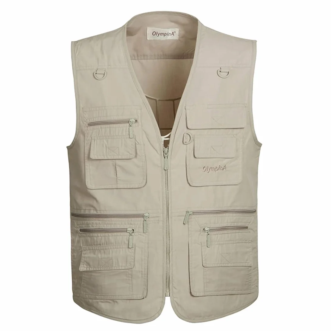 Hwalleum Homme Gilet de Plein air Multifonctionnel Grande Taille Veste sans Manches Été Respirant Séchage Rapide Multi-Poches