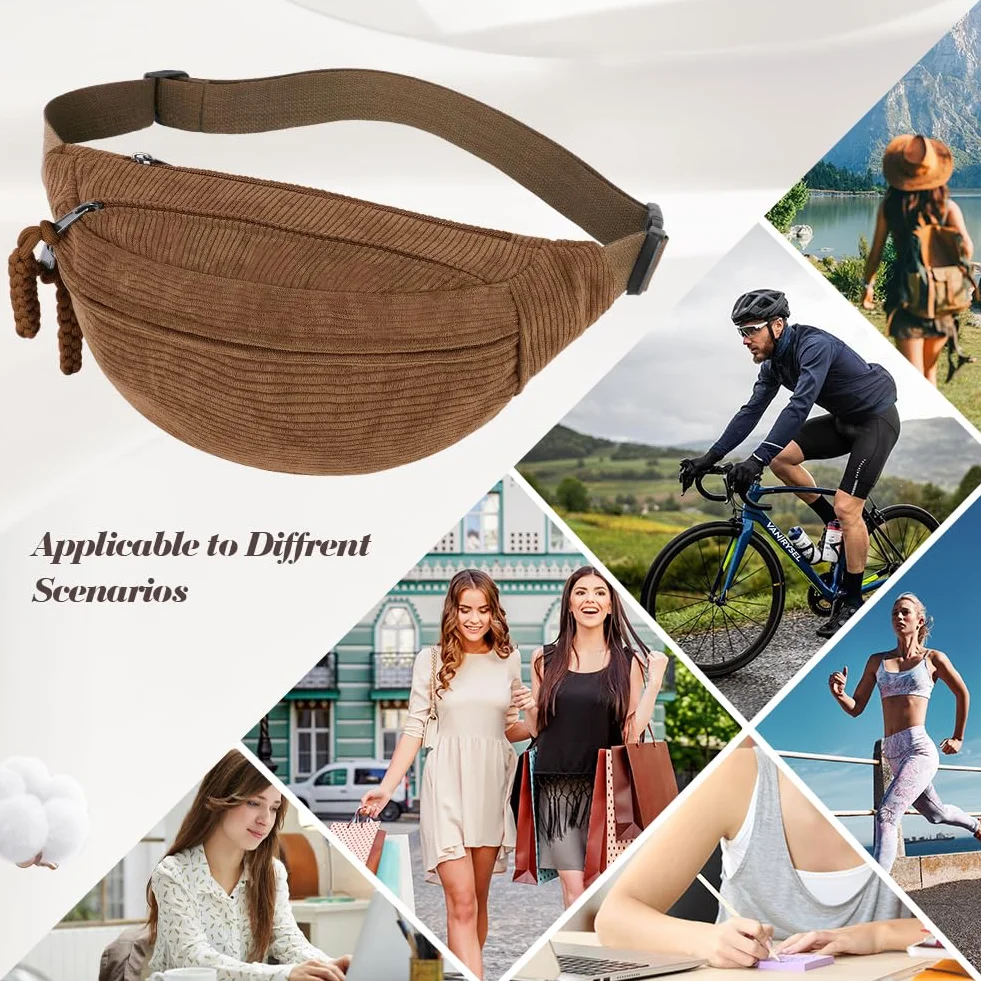 Sac Banane Velours Côtelé pour Femme avec Sangle Réglable, Sac de Voyage Polyvalent