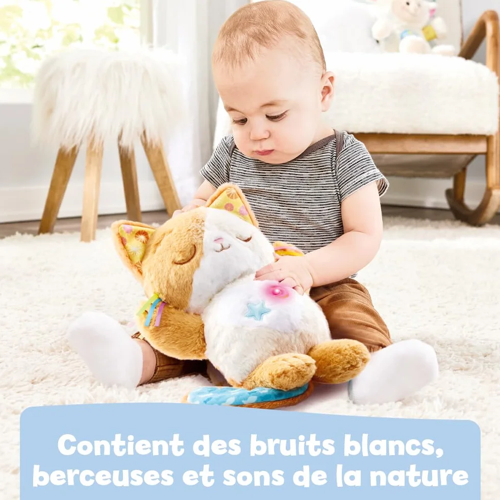 VTech Mon Chaton Douce Nuit Peluche Chat Qui Respire Veilleuse Bébé Musicale Lumineuse Berceuses Ronronnements Bruits Blancs Sons Nature Cadeau Naissance