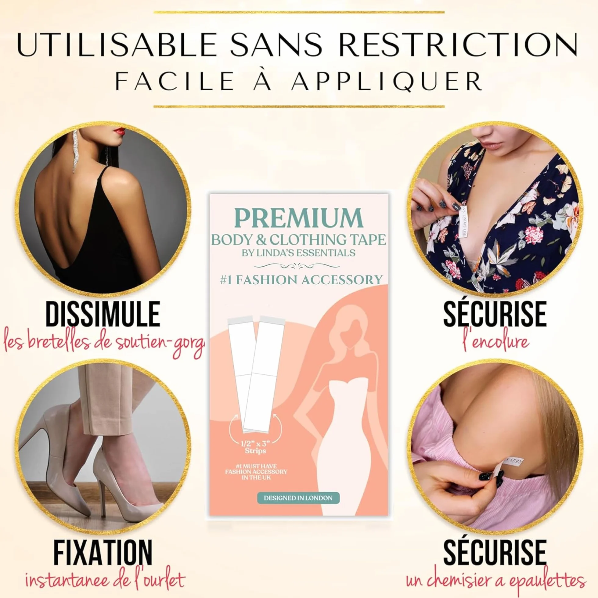 Linda's Essentials Adhésif double face peau pour body tape 50 pièces - Fashion Tape vetement peau