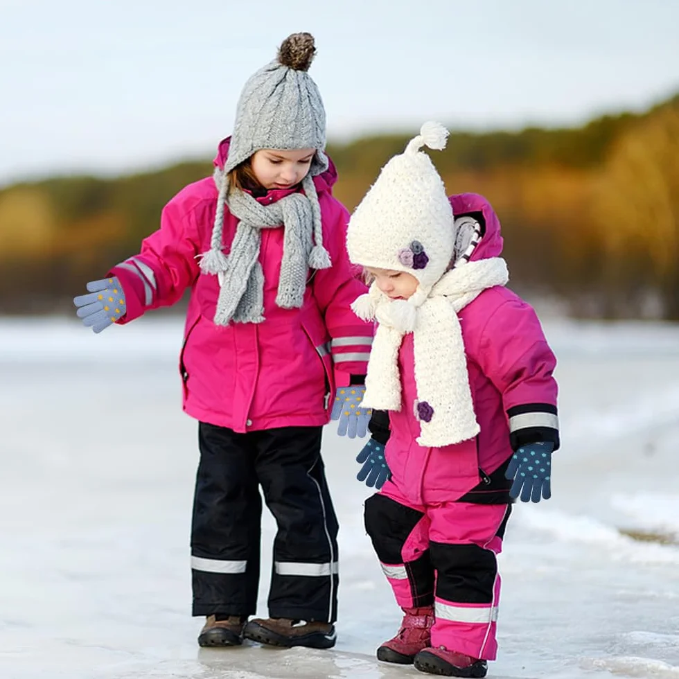 Gants d'hiver enfants 6-10 ans lot de 2 paires peluche chaude tricot extensibles