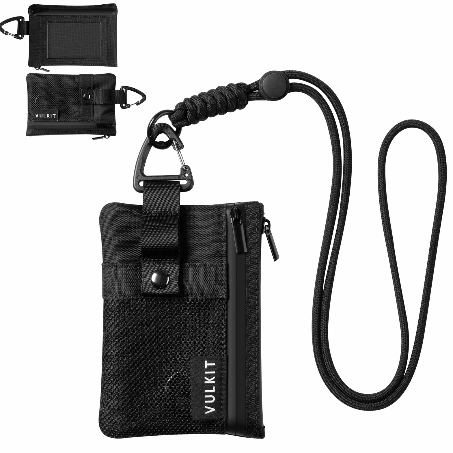 VULKIT Petit Portefeuille Minimaliste RFID Porte-Cartes avec Fenêtre d'Identité, Résistant à l'Eau, Fermeture Éclair (Noir)