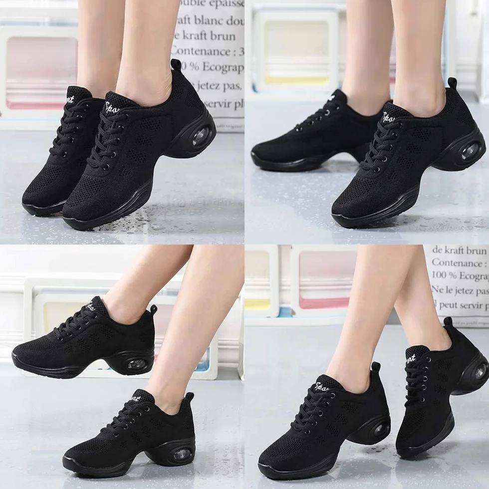 Chaussures de Sport Jazz Femmes Sneakers Zumba Danse Fitness à Lacets Maille Coussin d'air