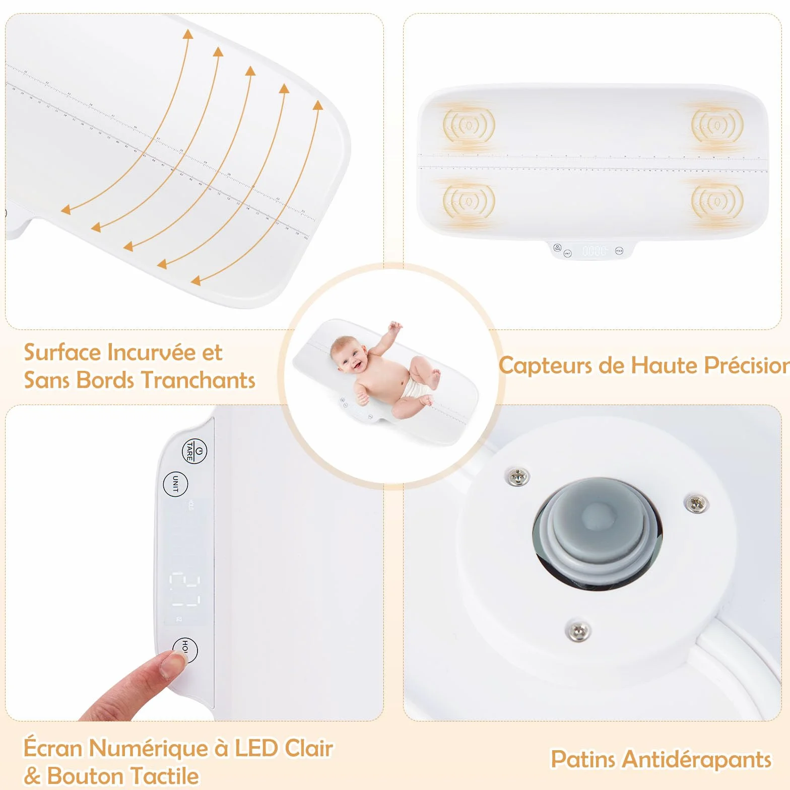 DREAMADE Pèse-bébé Numérique 30KG Balance Enfants Animal Multifonctionnel 4 Modes Affichage LED Précise 2g Fonction Maintien Échelle 60CM Bluetooth