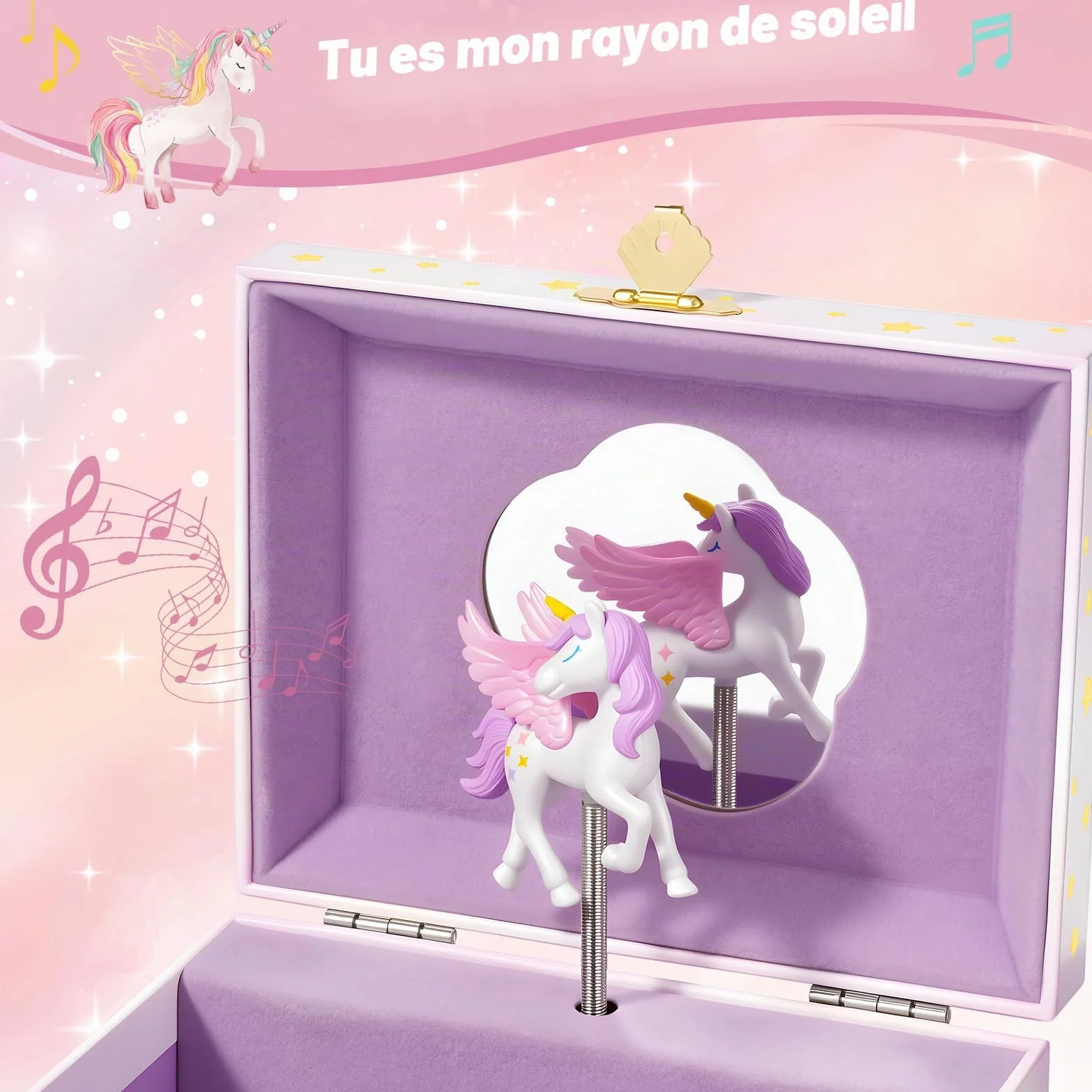ProCase Boîte Bijoux Musicale Fille, Boite Musique Enfant pour Ranger Colliers Bracelets Bagues Montres - Licorne