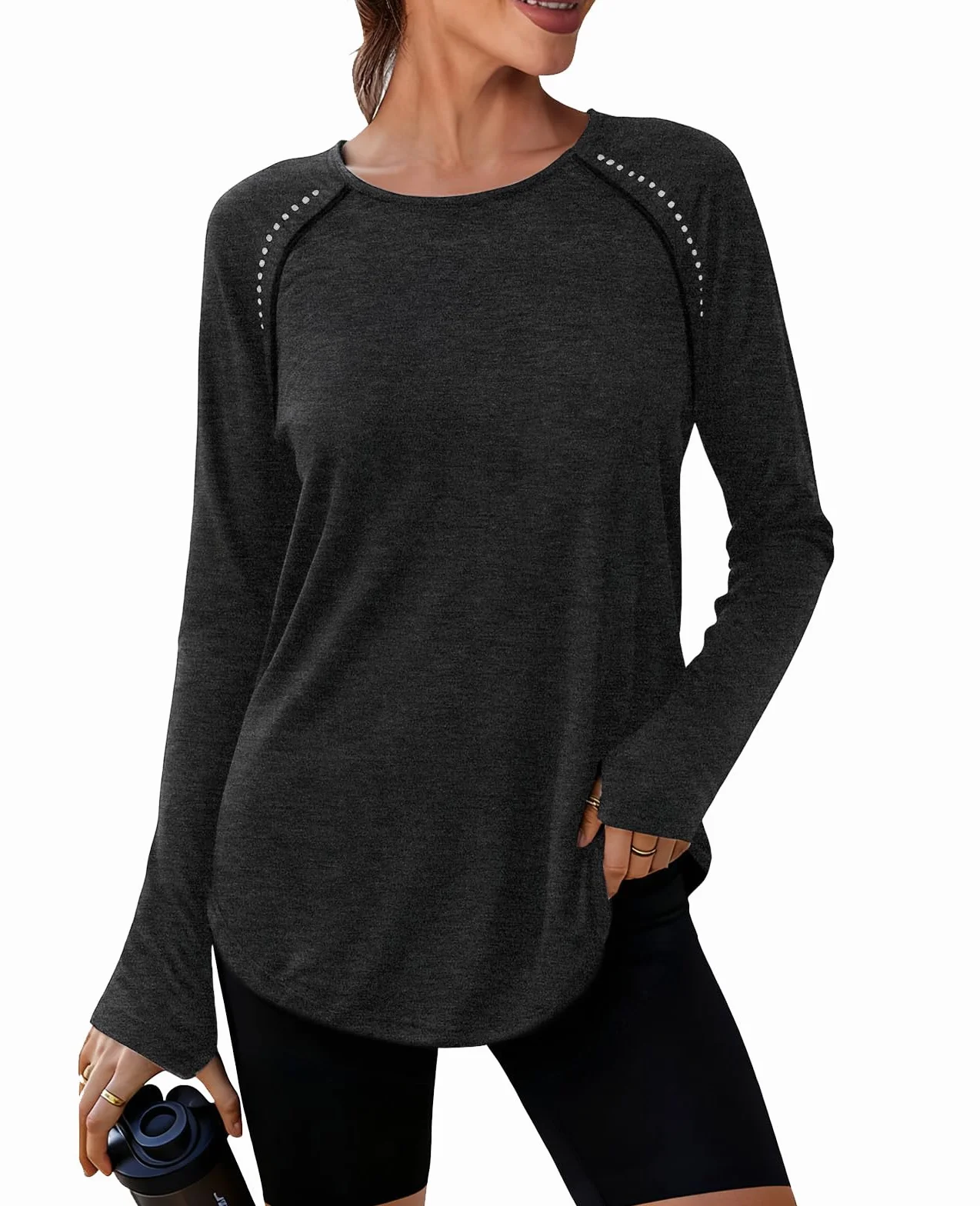 Tee Shirt Sport Femme Anti UV Manches Longues UPF 50+ Col Rond Course Running Yoga