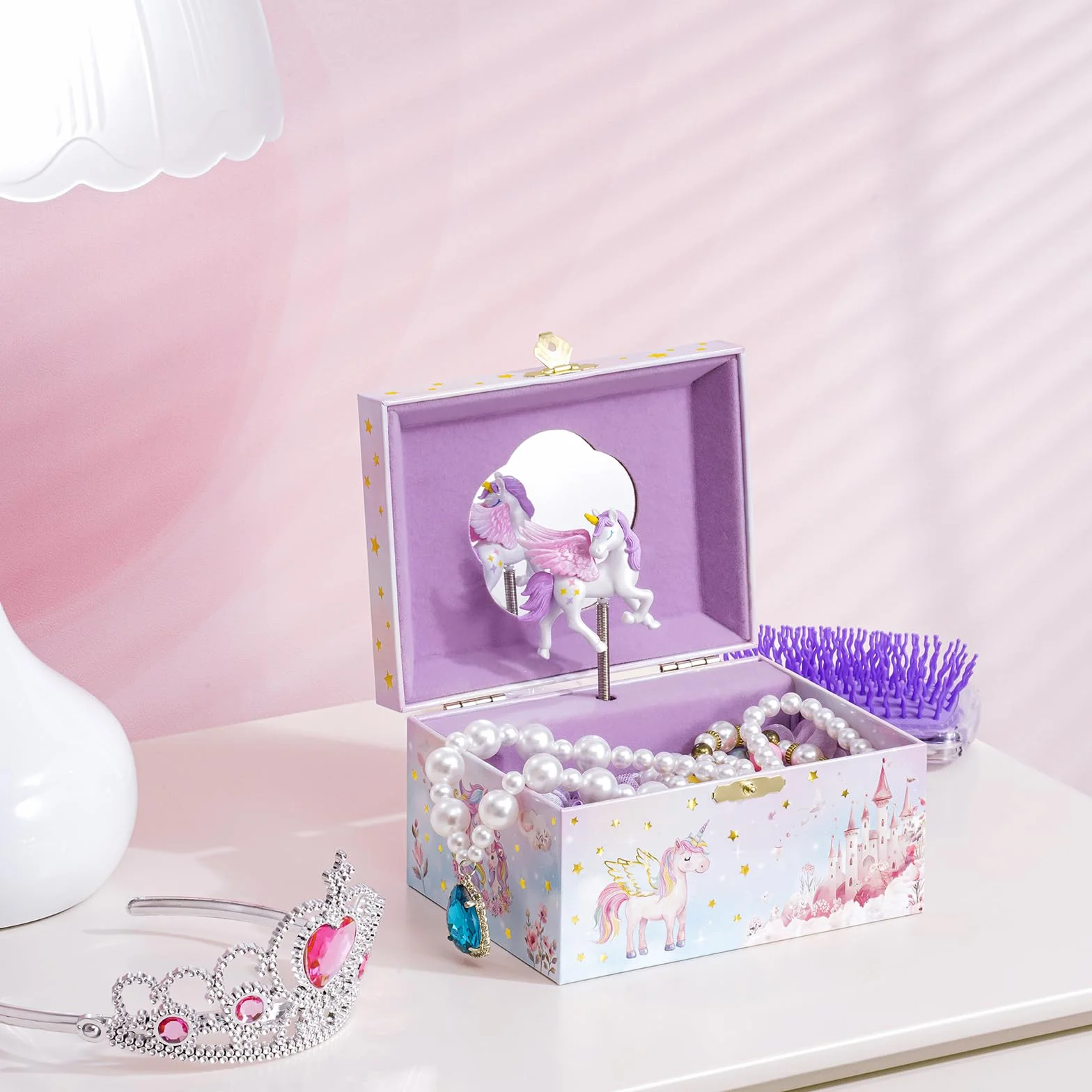 ProCase Boîte Bijoux Musicale Fille, Boite Musique Enfant pour Ranger Colliers Bracelets Bagues Montres - Licorne