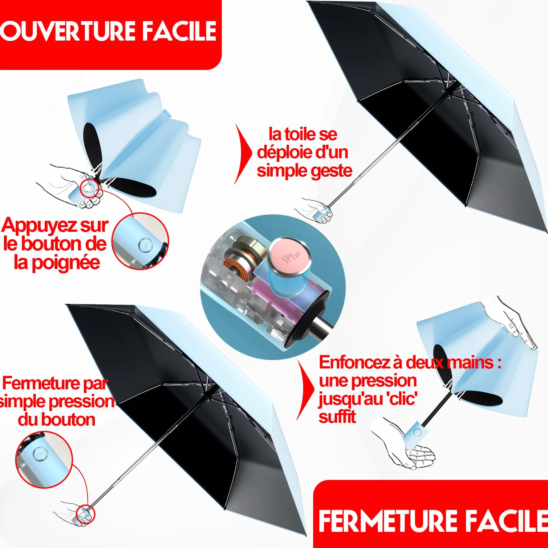 Mini parapluie de voyage pliable coupe-vent automatique Protection UV petit compact léger