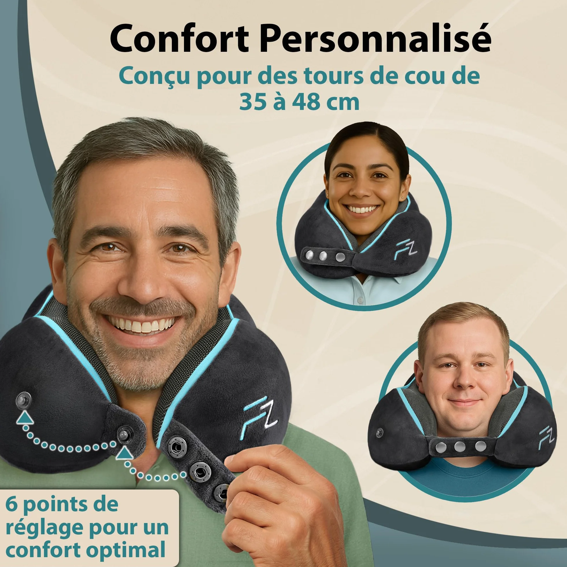 FLOWZOOM Oreiller de Voyage en Mousse à Mémoire de Forme pour Avion et Voiture, Coussin Réglable Soutien 360°, Housse Lavable, Noir