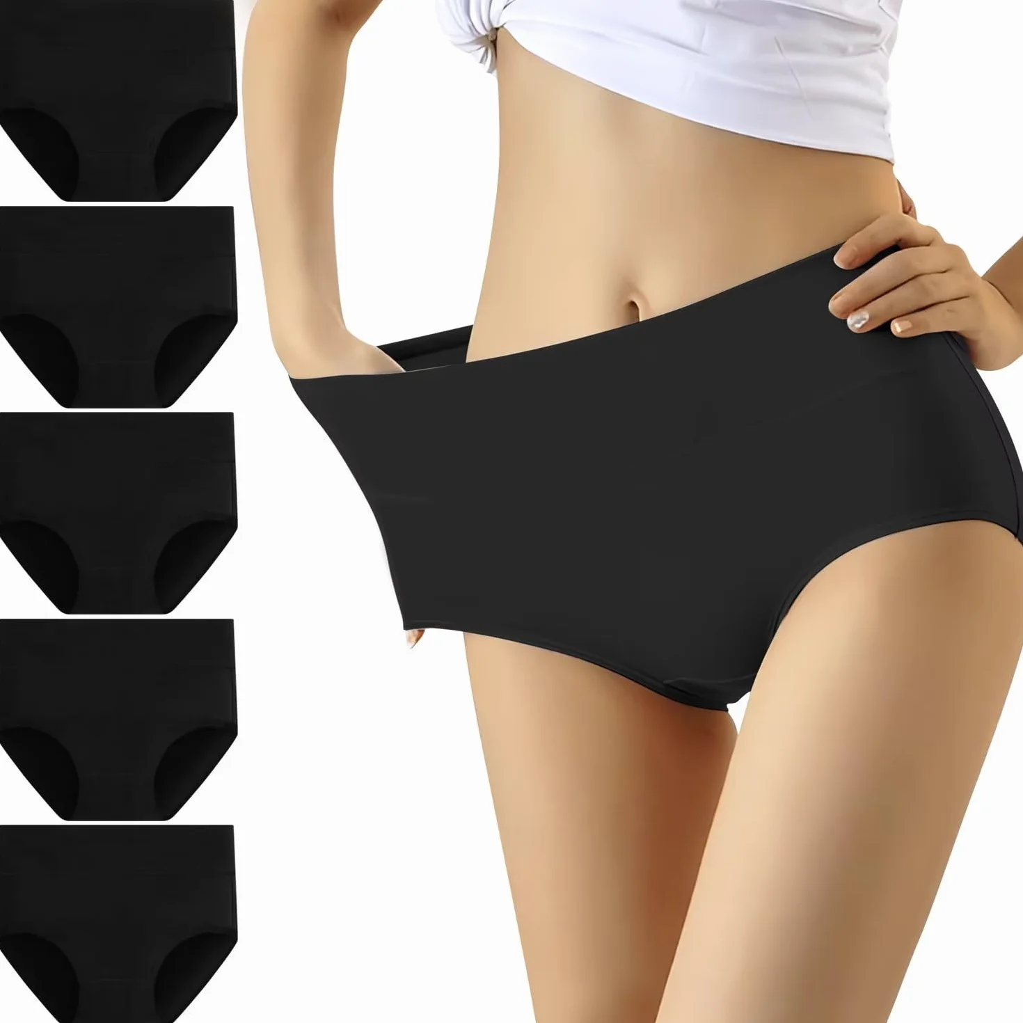 Culottes Femmes Coton Taille Haute Lot de 5 Slips Elasticité Ventre Plat