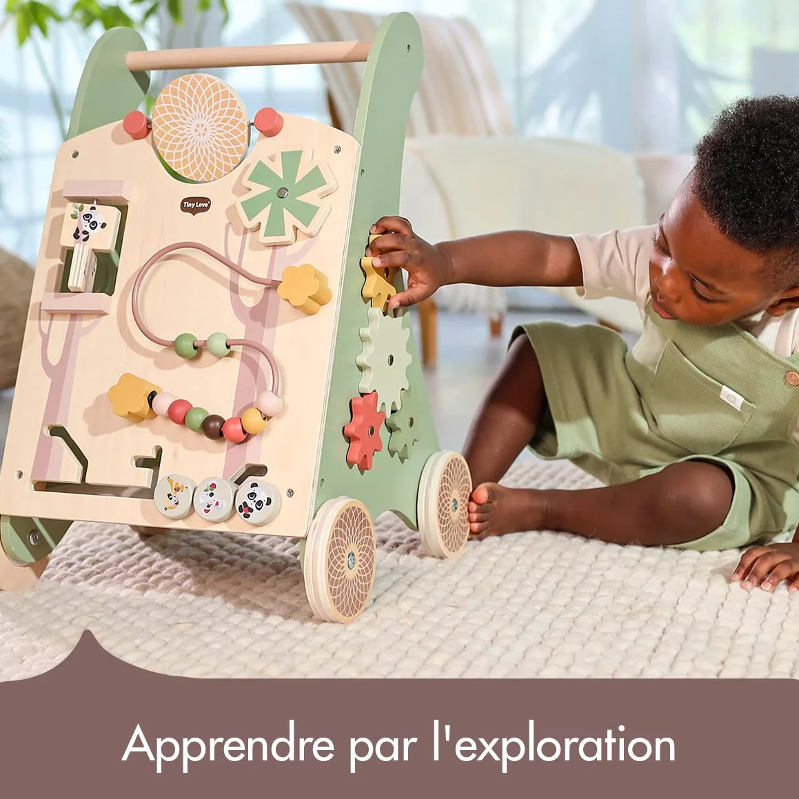 Tiny Love Chariot de Marche en Bois 2-en-1 Trotteur d'Activités pour Bébé, 12 Activités Interactives, Dès 18 Mois