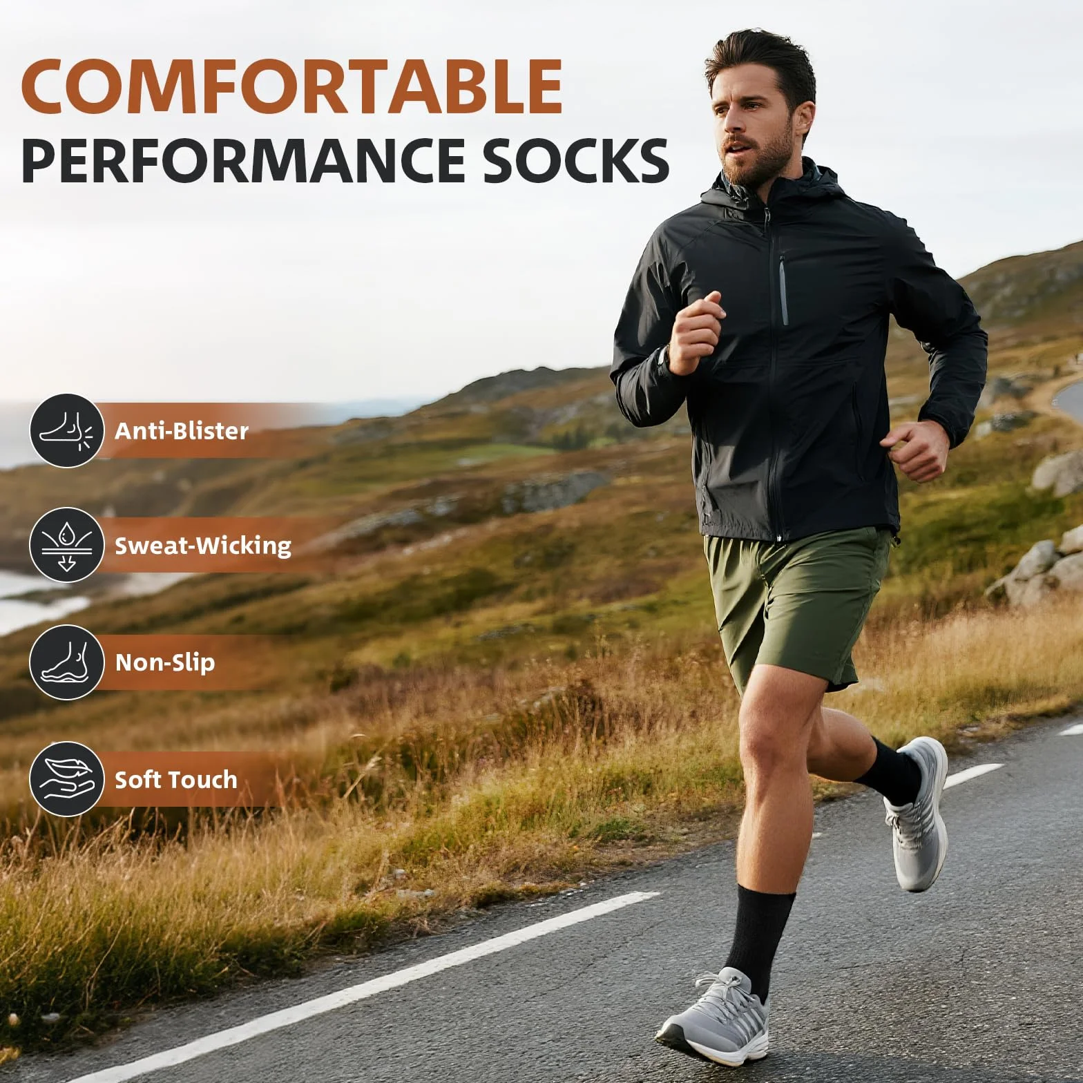 Niorasen Chaussettes Homme 4 Paires Coton Peigné Bout Talon Renforcés Sport Crew Running Randonnée