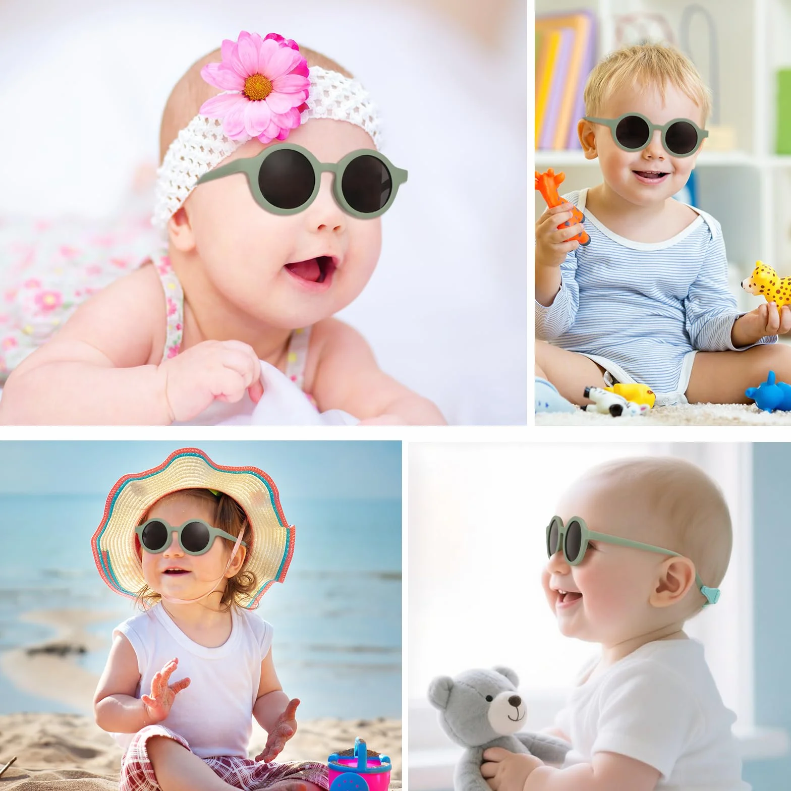 Lunette de Soleil Enfant Polarisées Anti UV400 Protection Flexible avec Sangle Réglable 0-2 Ans
