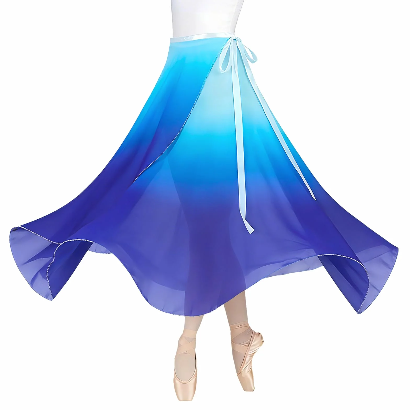 Jupe Danse Classique Longue Portefeuille en Mousseline avec Ceinture Réglable pour Femmes