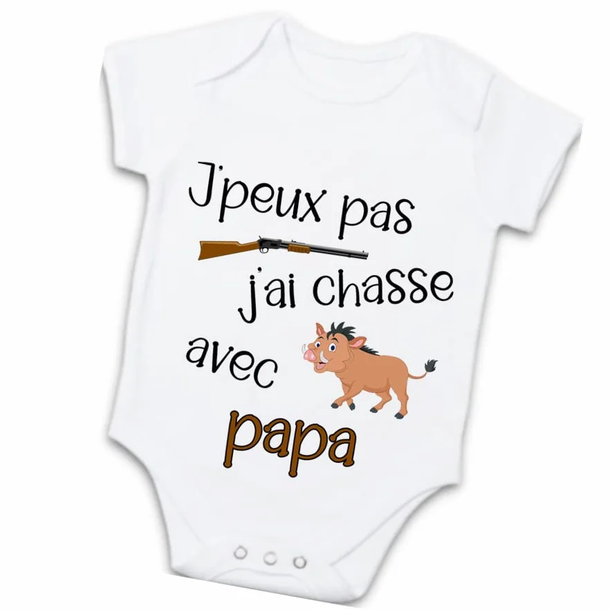 Body Bébé Personnalisé J'peux pas j'ai chasse avec papa Cadeau Naissance Original Humour