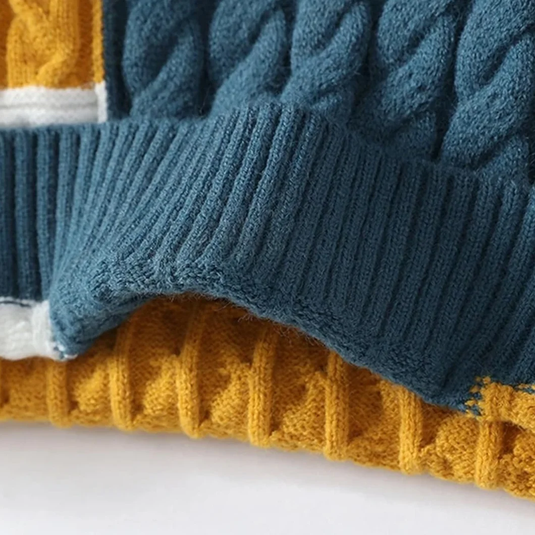 Pull d'hiver à col roulé patchwork pour homme manches longues