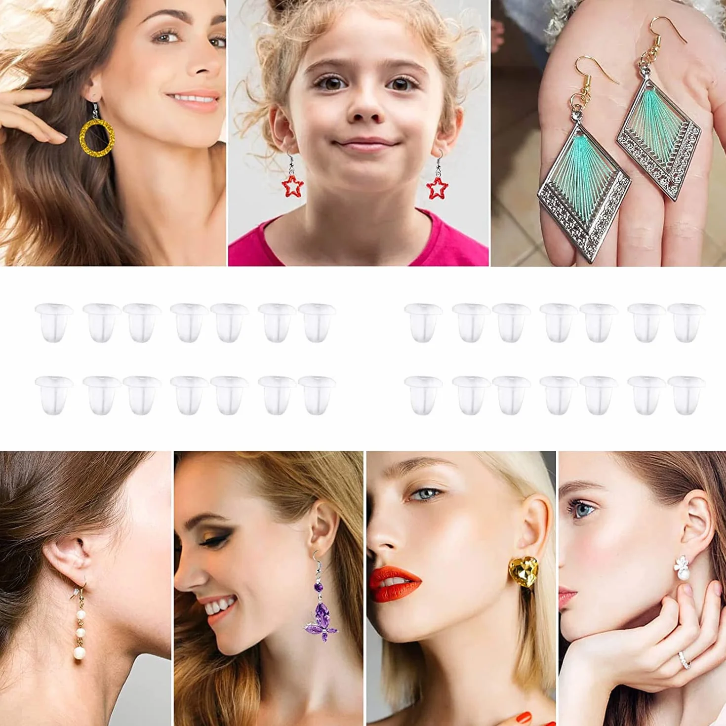Bouchons d'oreille en silicone transparent 200 pièces, boucles de sécurité pour boucle d'oreille 4x4 mm