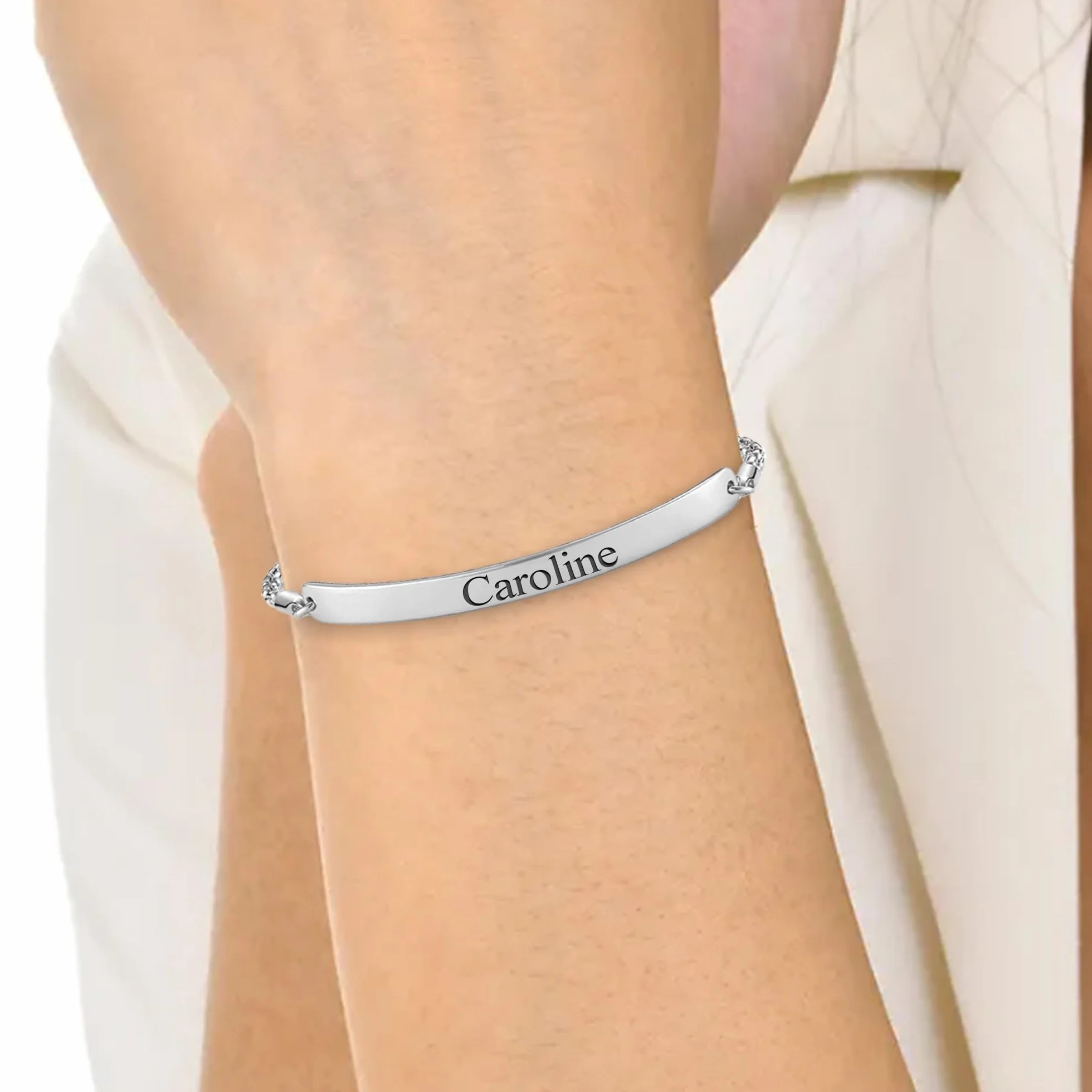 KDO MAGIC Bracelet personnalisé femme Prénom gravé Métal argenté Gourmette torsadé Cadeau fête des Mères