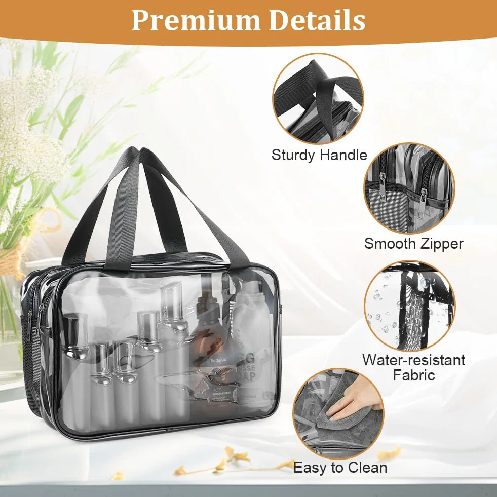 Aucuu Trousse de Toilette Voyage PVC Grande Capacité Double Couche Transparente avec Poignée Sac Cosmétiques