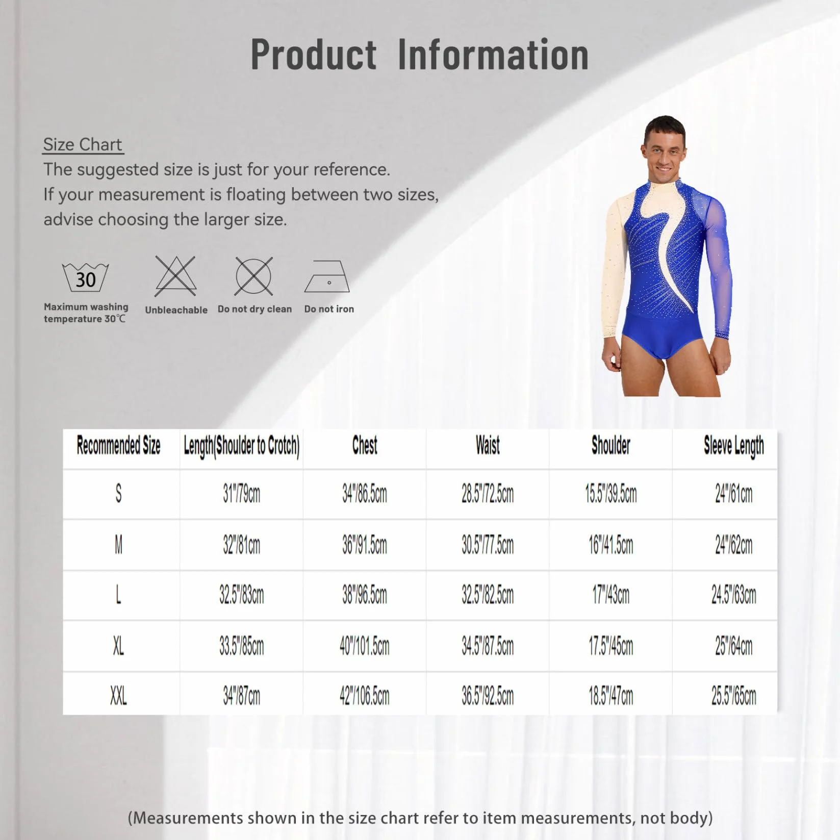 Justaucorps Gymnastique Homme Manches Longues Strass Brillant Costume Compétition