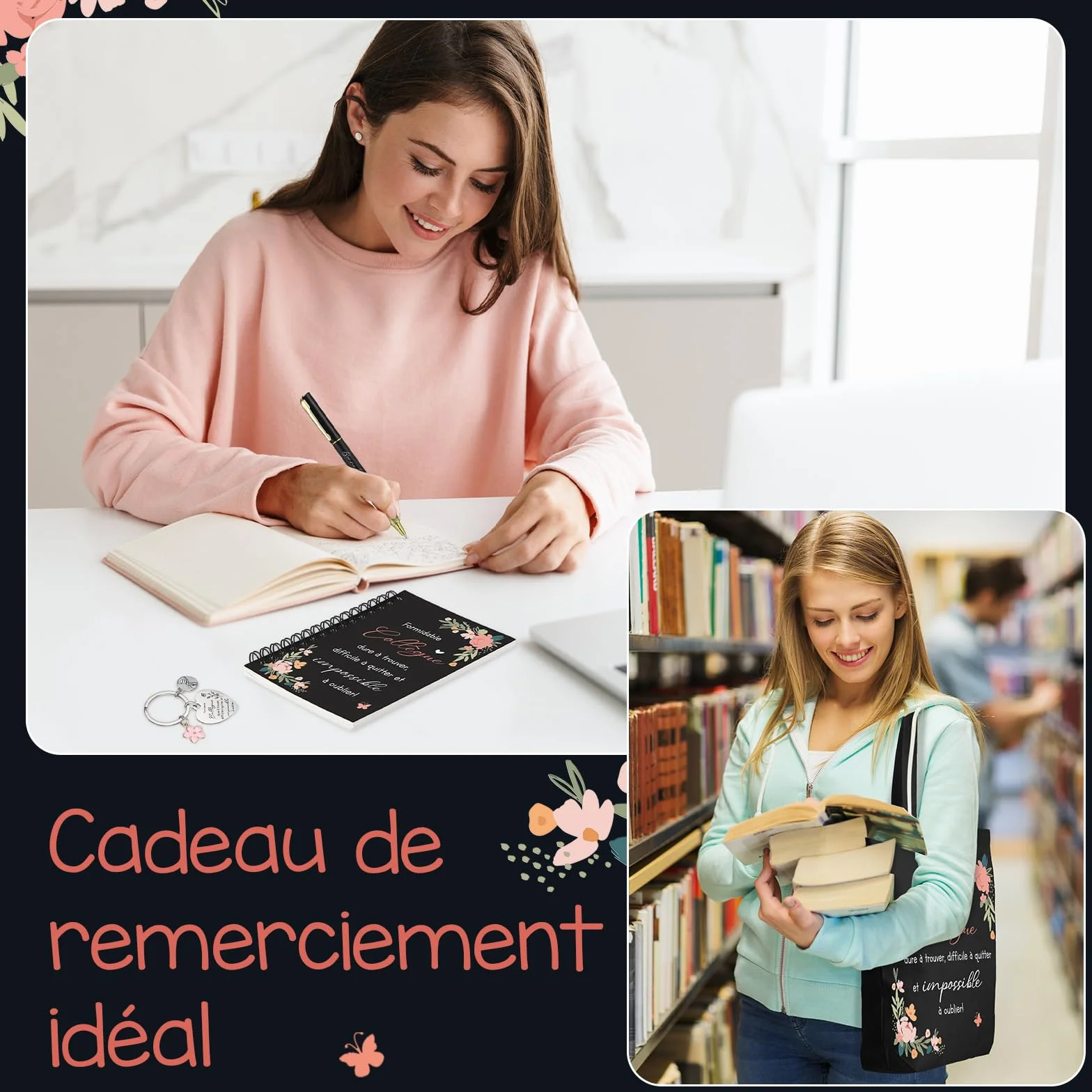 Hestya Sac Cabas en Coton Coffret Cadeau 6 Pièces pour Femme