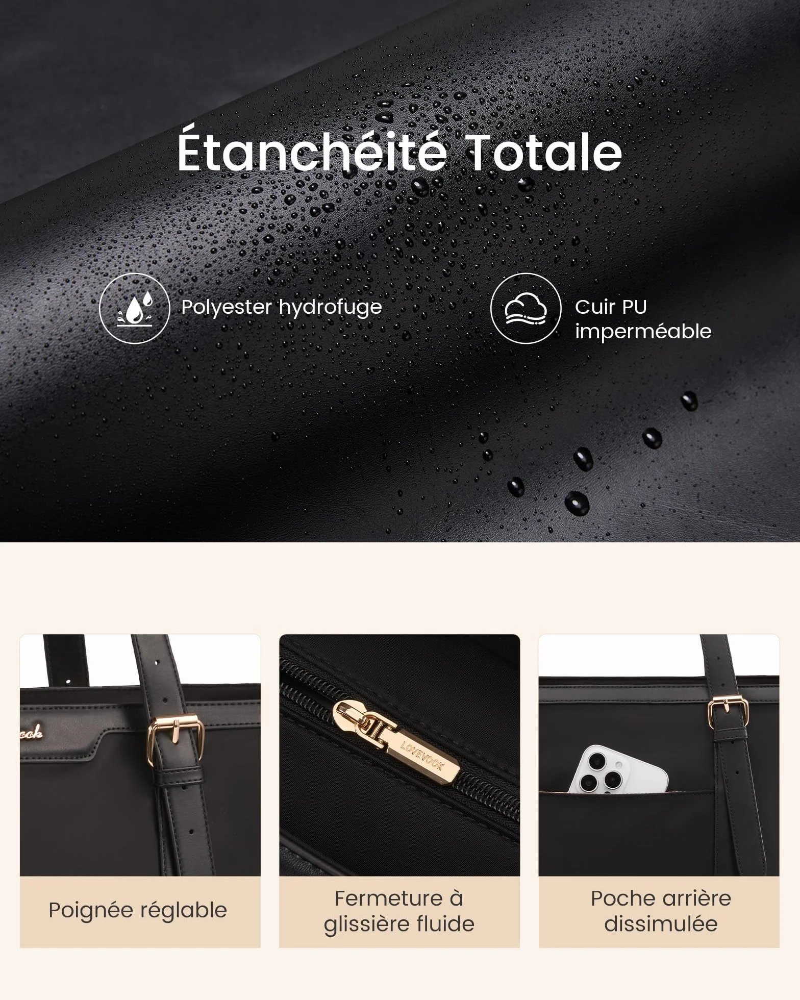 LOVEVOOK Sac à Main Femme, Tote Bag Imperméable Grand Capacité Ordinateur Portable