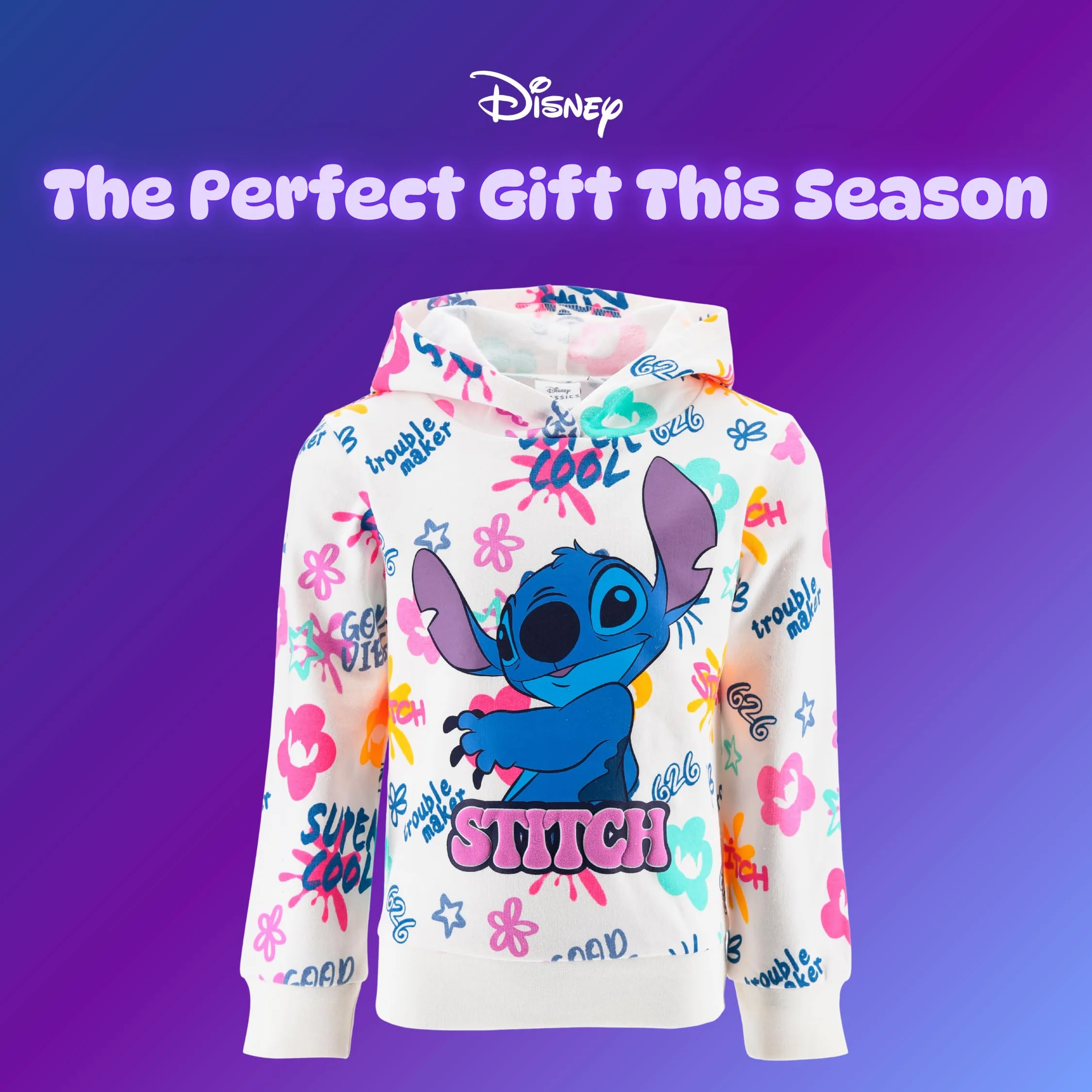 Disney Stitch Sweat à Capuche Fille Motif Pull Tailles 3-8 Ans
