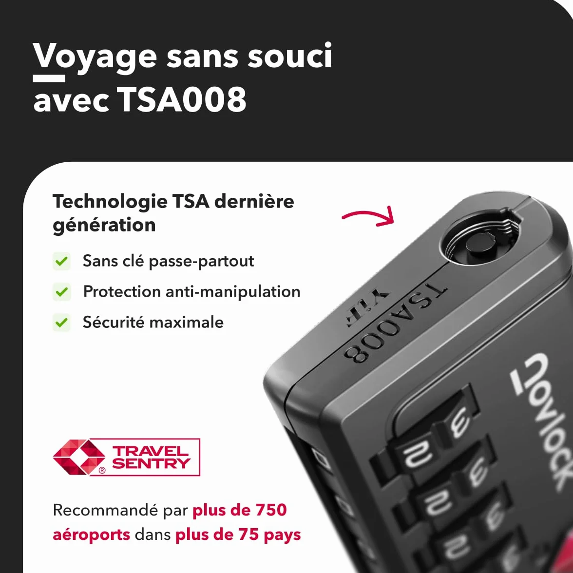Cadenas TSA 4 chiffres Indicateur d'Ouverture Lot de 2 Noir pour Valise Bagage Cabine