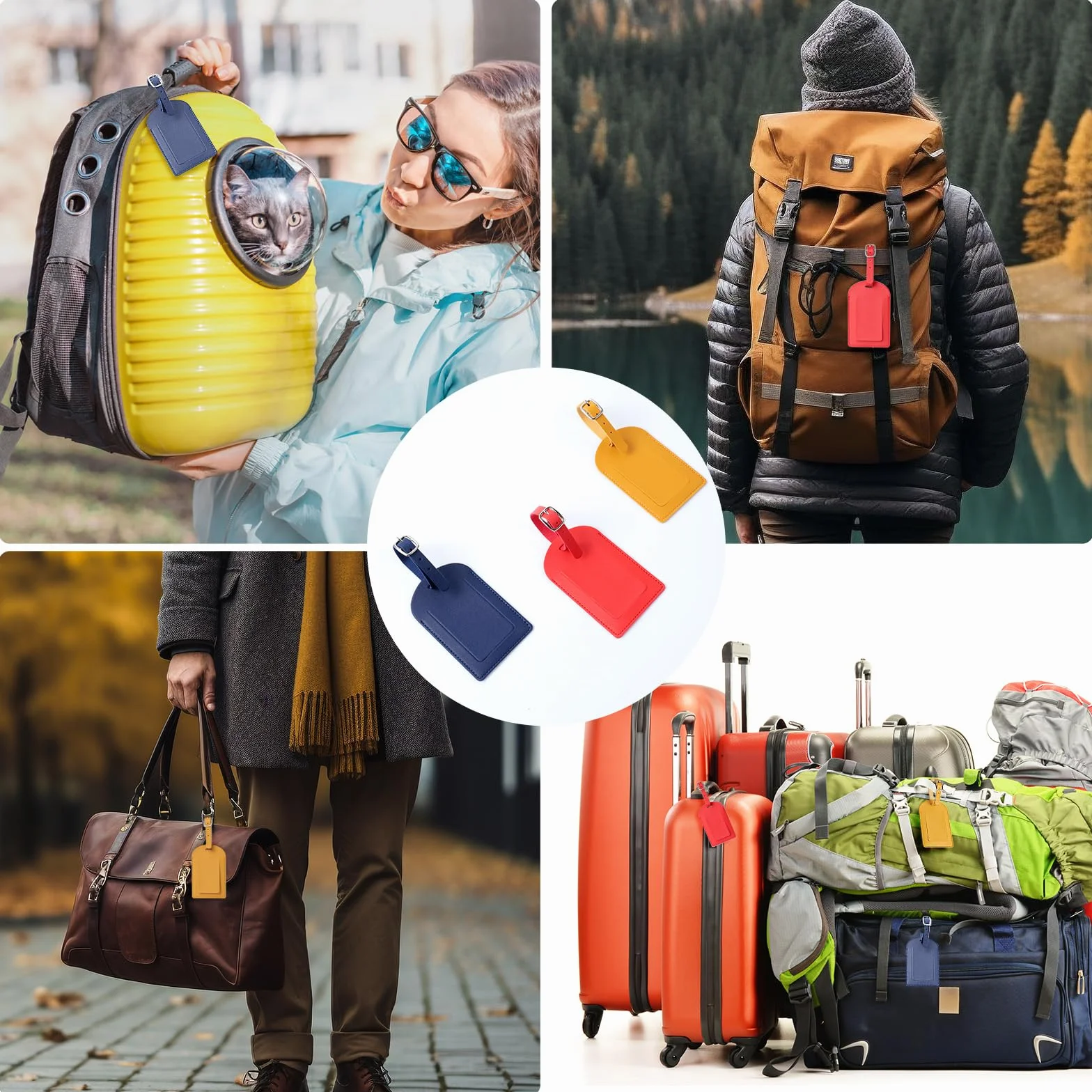 Lot de 3 Étiquettes Valise en PU avec Boucle Réglable, Porte Étiquette Bagage Inscriptible pour Voyage Avion