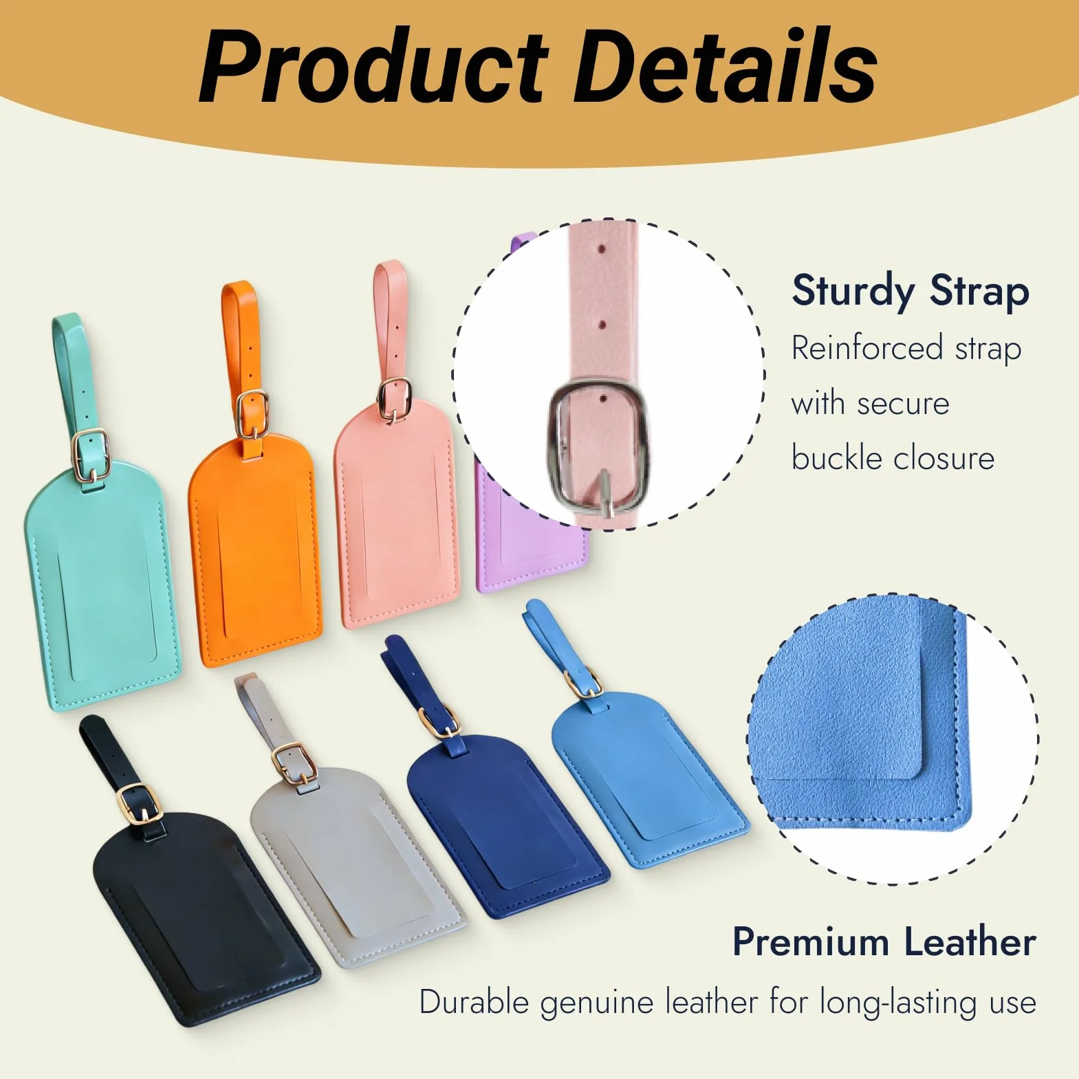 Étiquettes de Bagage en PU Cuir Lot de 8 pour Valise Voyage Avion