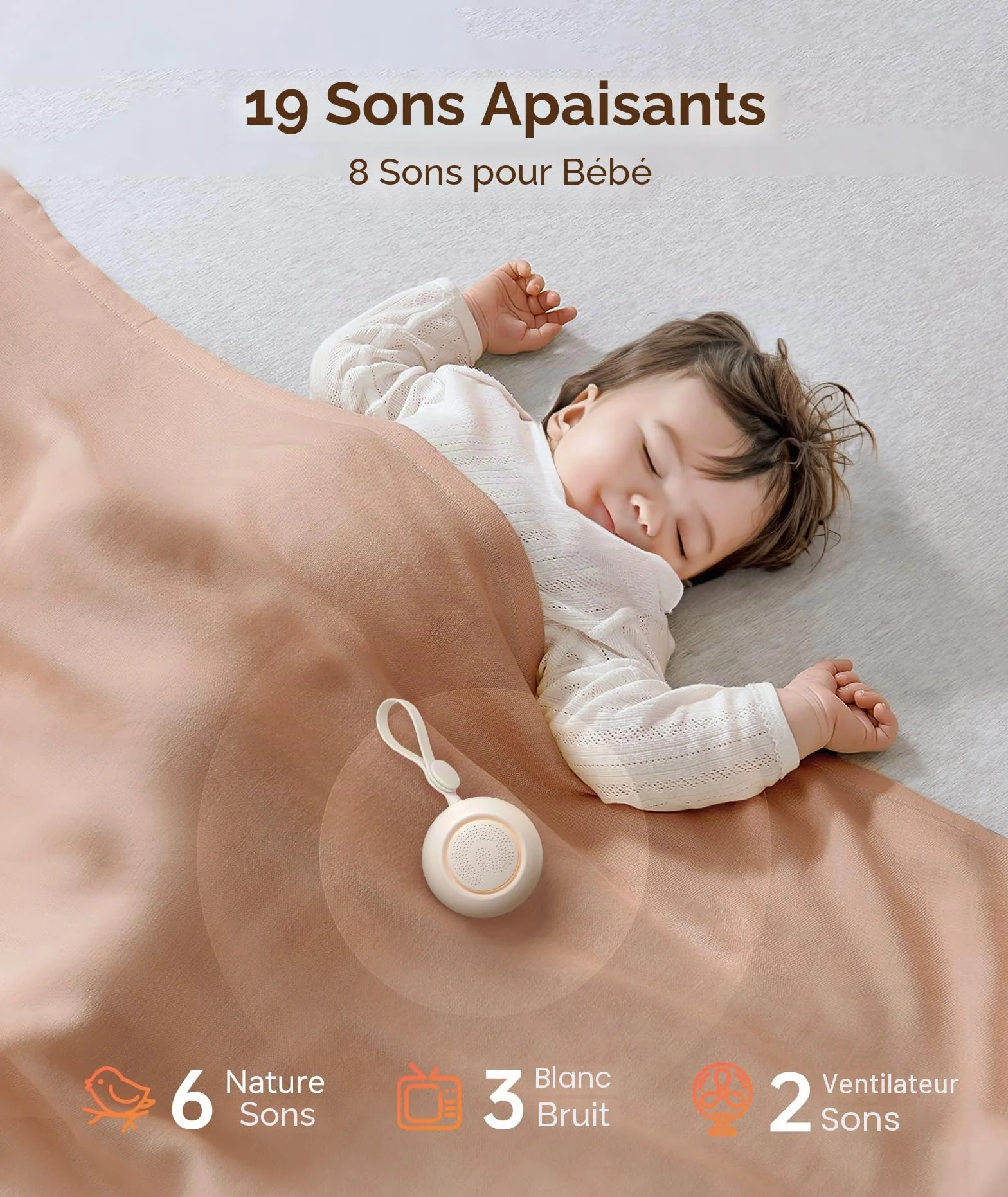 Dreamegg Sleep Lite 1 Machine à Bruit Blanc Bebe Portable 19 Sons Relaxant Veilleuse USB-C Rechargeable 30 Volume 4 Minuterie Sonothérapie