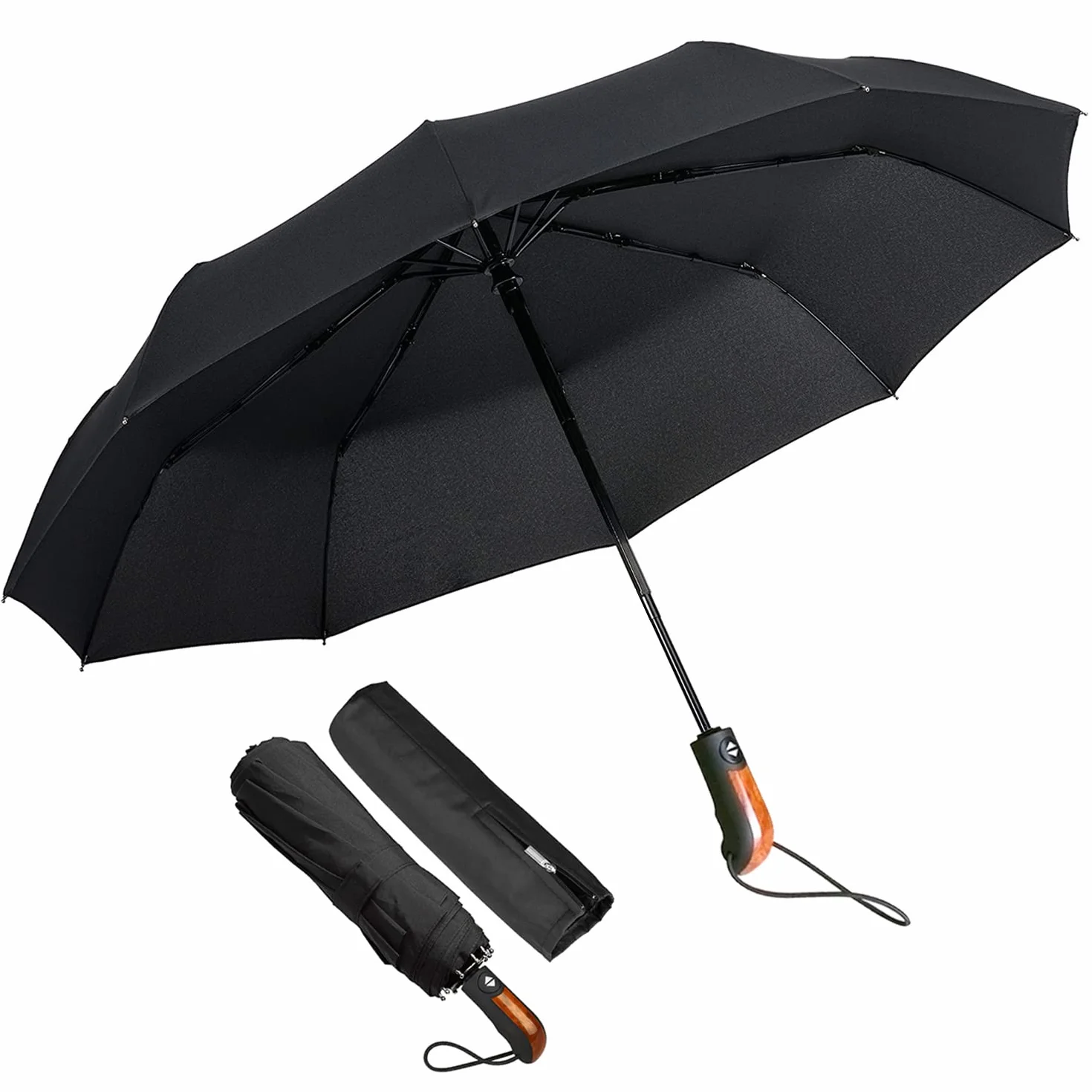 Parapluie Pliant Automatique Imperméable Homme Noir 106 cm 10 Baleines Anti Vent