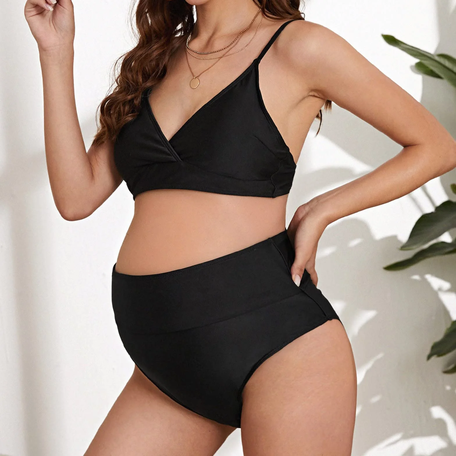 Bikini de Maternité Taille Haute 2 Pièces Femmes Enceintes Maillot de Bain Grande Taille
