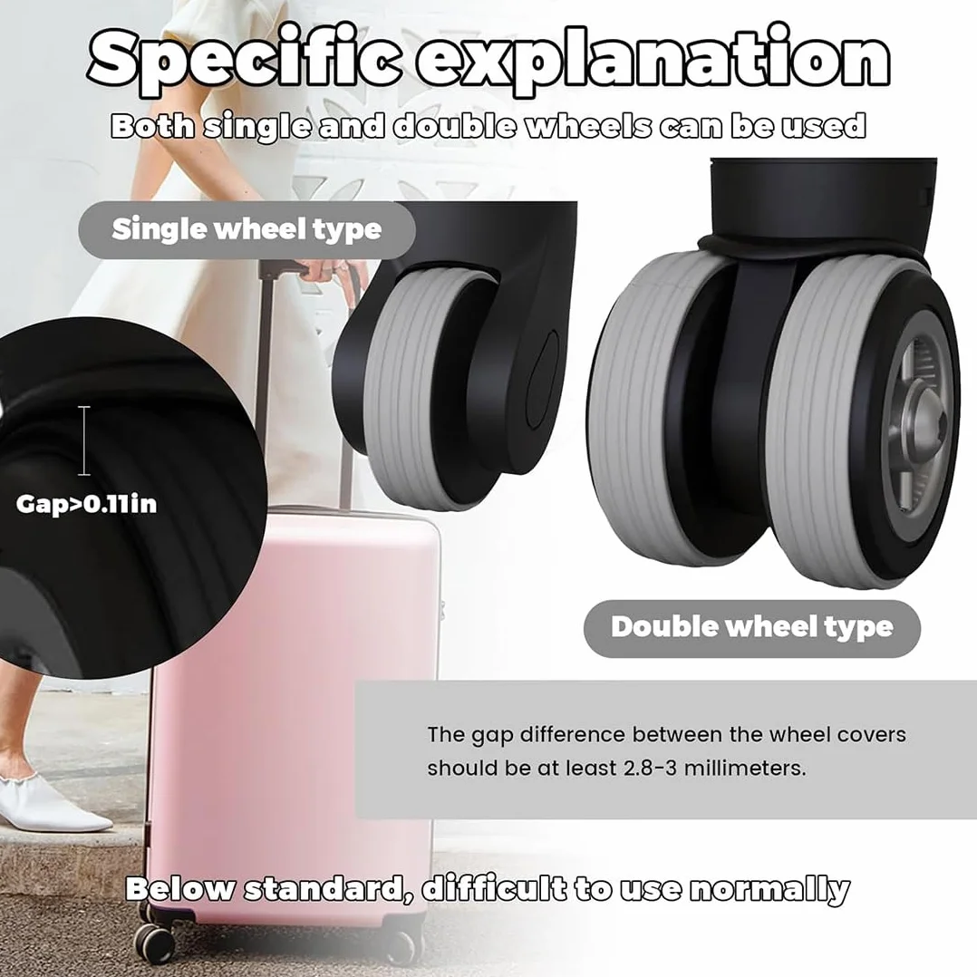 Housses de Roue de Bagages en Silicone 8 pcs Protection Valise Voyage Réduction Bruit Vibrations