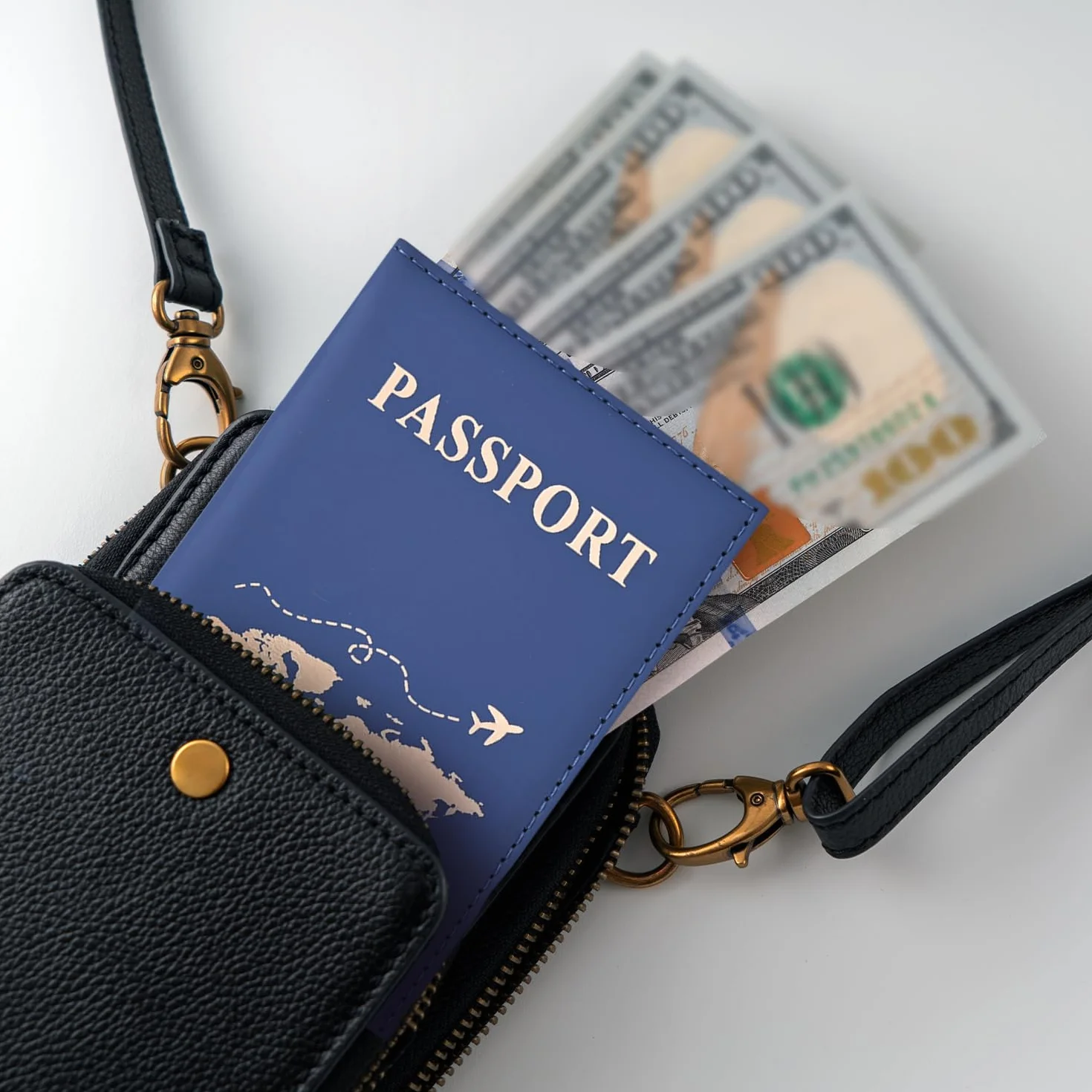 Étui pour Passeport en Cuir synthétique Bleu foncé, Portefeuille de Voyage