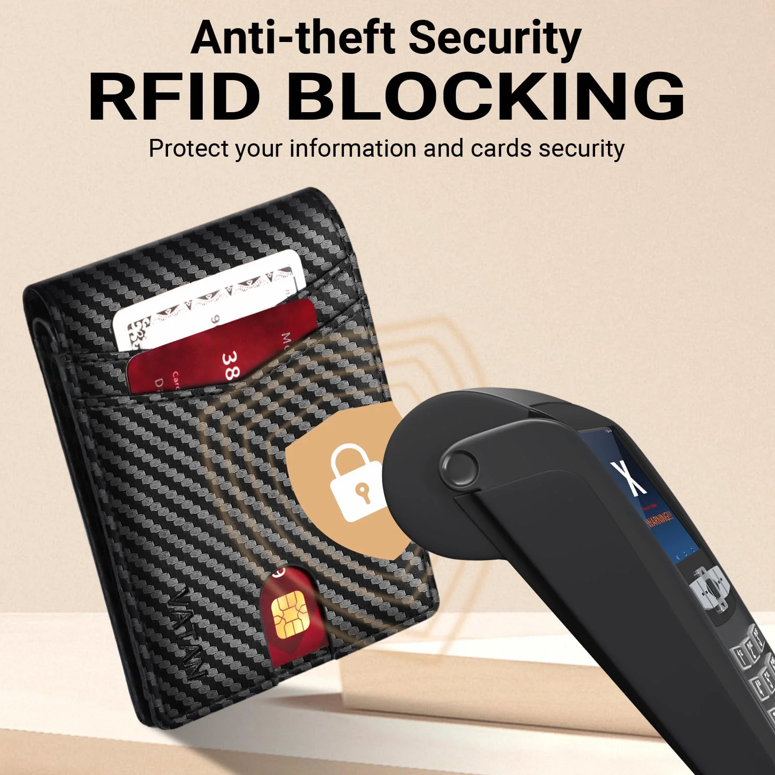 VATAN Portefeuille Homme Cuir Blocage RFID 15 Emplacements Cartes 2 ID Photo Window 2 Compartiment Billets Boite Cadeau Carbone Noir